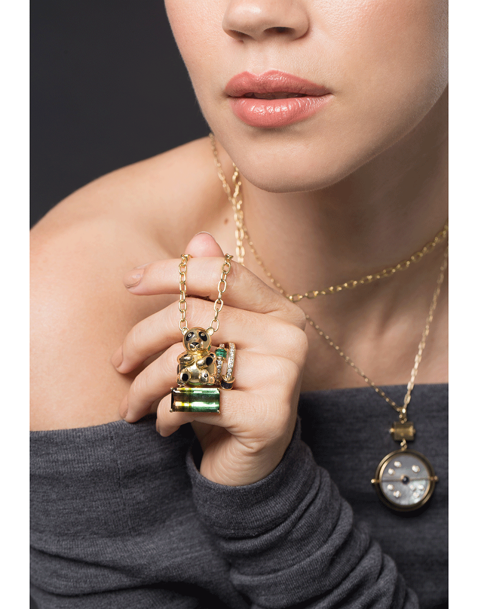 RETROUVAI-Panda Bi-Color Tourmaline Pendant Necklace-YELLOW GOLD