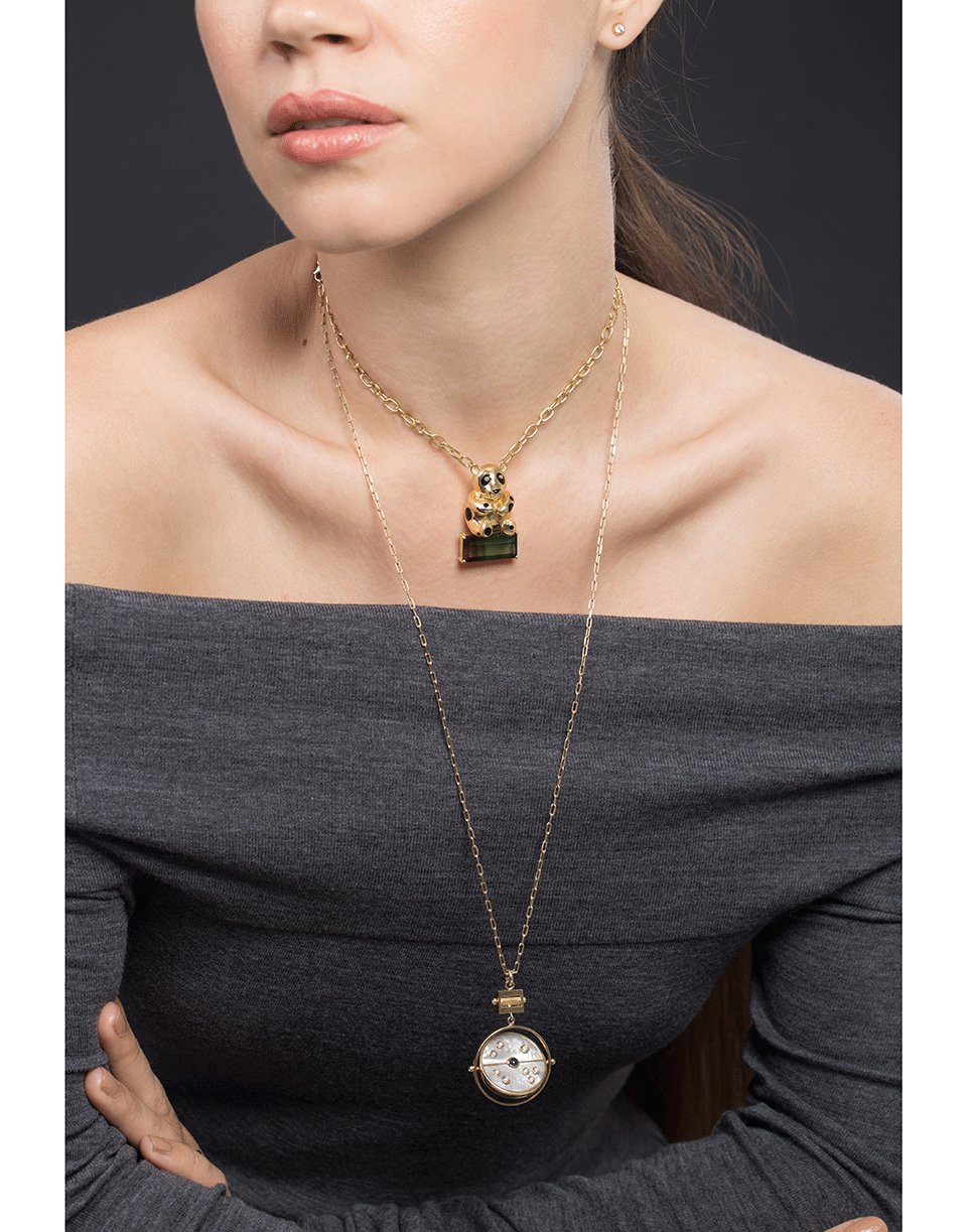 RETROUVAI-Panda Bi-Color Tourmaline Pendant Necklace-YELLOW GOLD