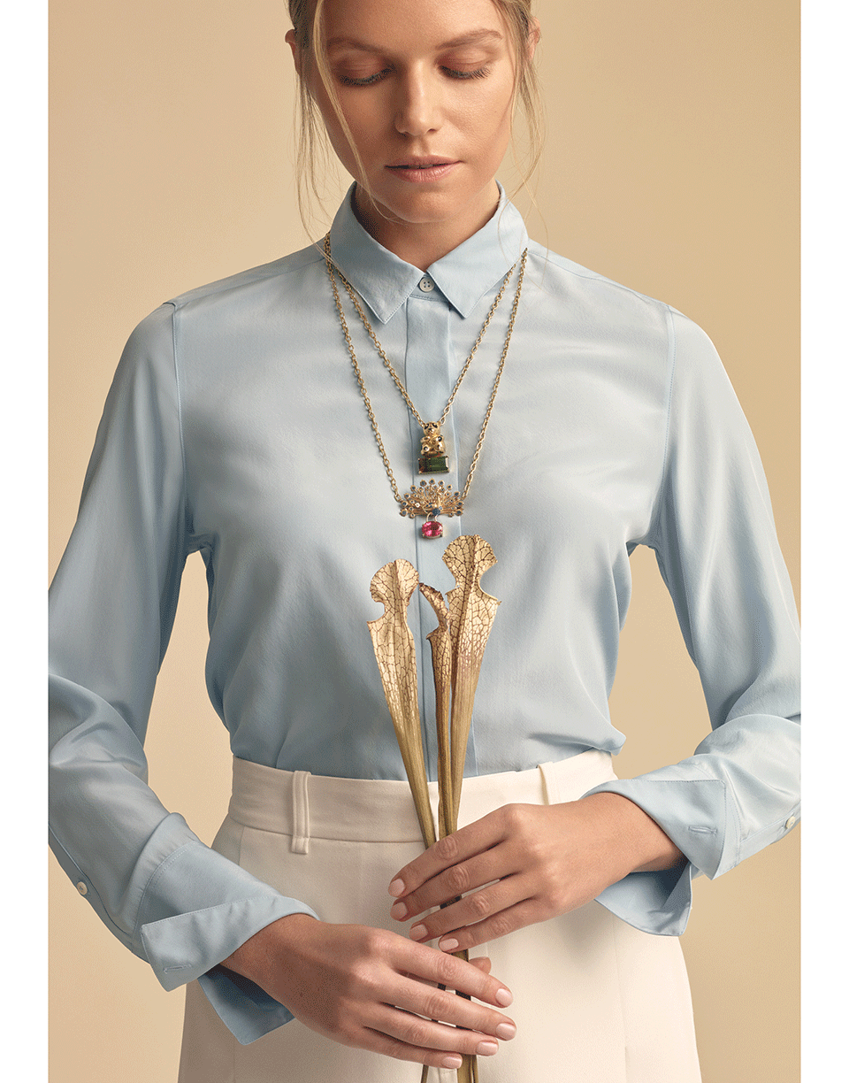 RETROUVAI-Panda Bi-Color Tourmaline Pendant Necklace-YELLOW GOLD