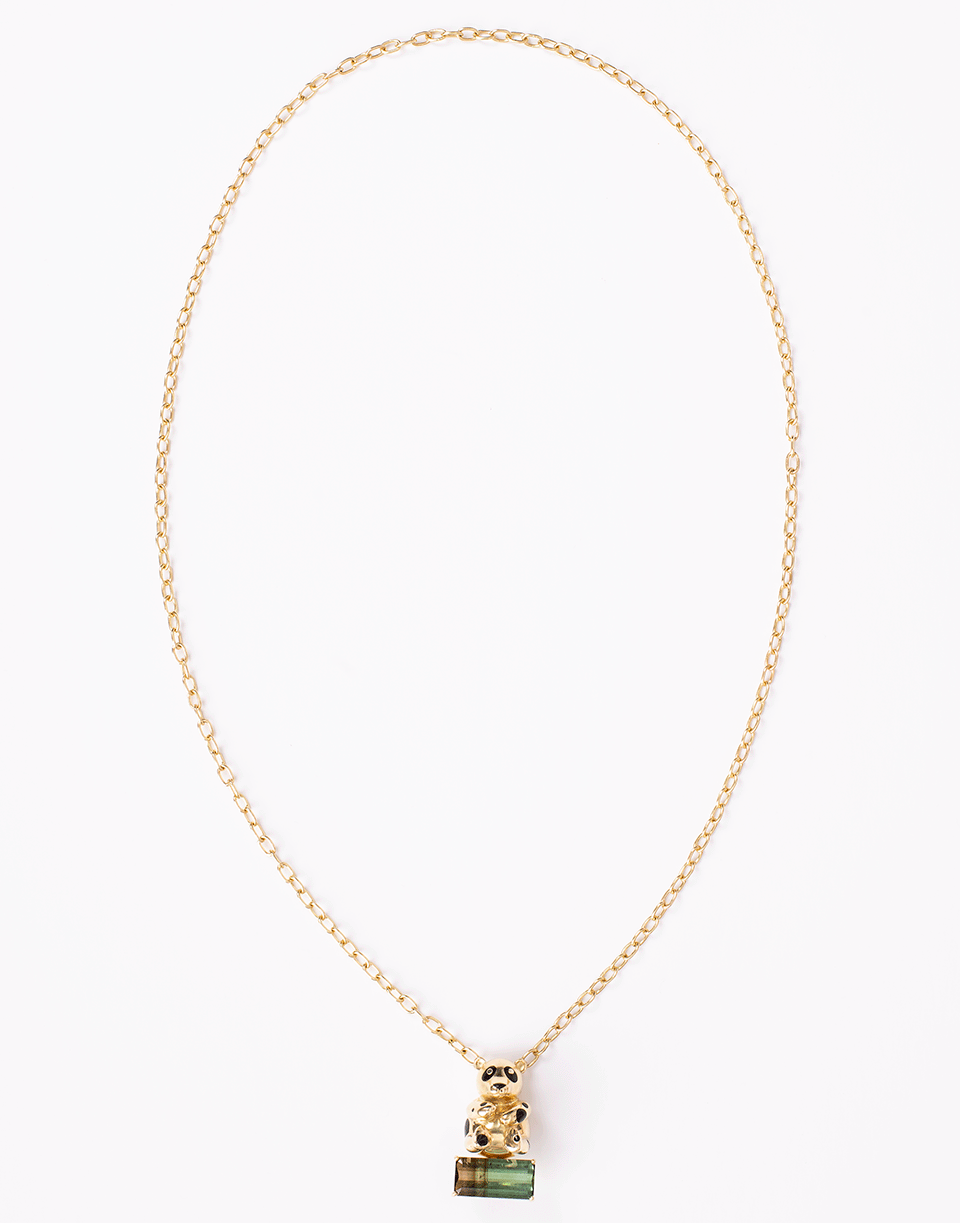 RETROUVAI-Panda Bi-Color Tourmaline Pendant Necklace-YELLOW GOLD