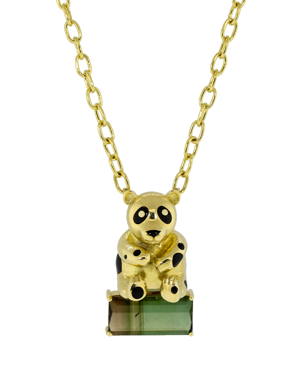 RETROUVAI-Panda Bi-Color Tourmaline Pendant Necklace-YELLOW GOLD
