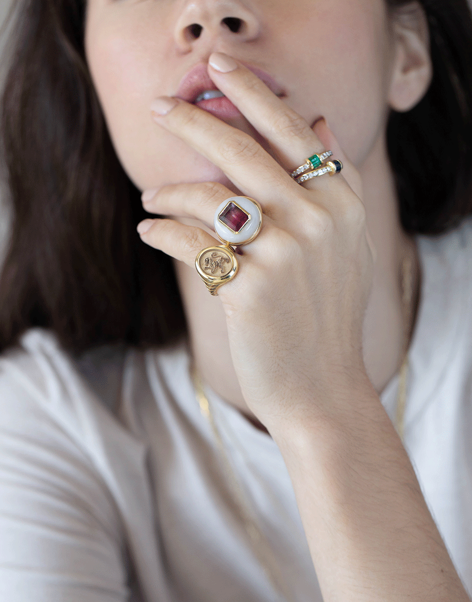 RETROUVAI-White Quartz and Tourmaline Lollipop Ring-YELLOW GOLD