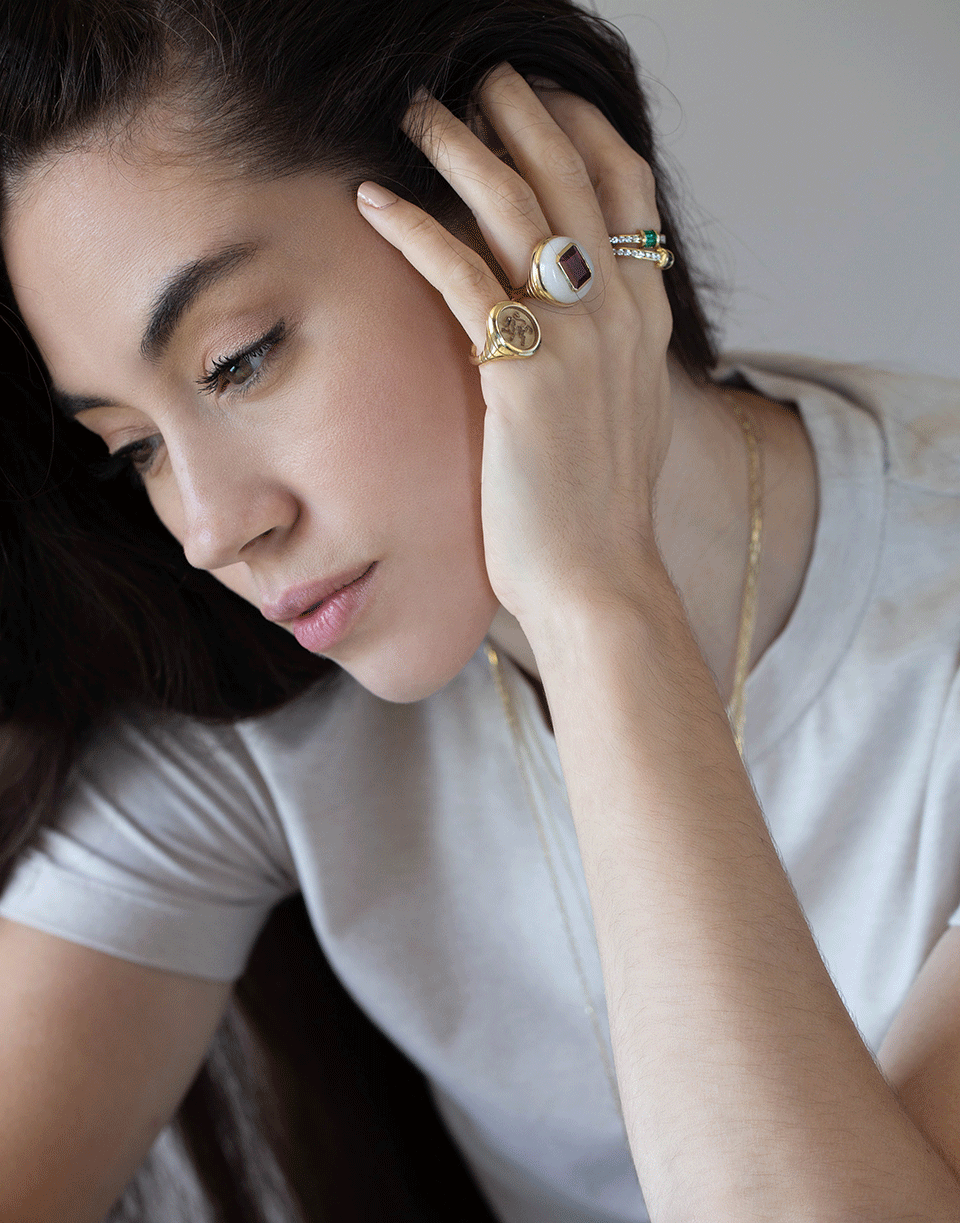 RETROUVAI-White Quartz and Tourmaline Lollipop Ring-YELLOW GOLD