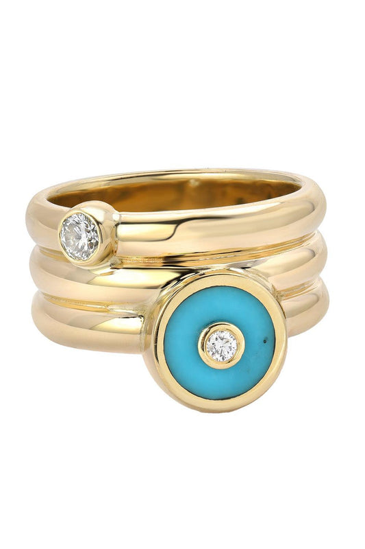 Turquoise Diamond Triple Coil Pinky Ring-YELLOW GOLD-6.5-JEWELRYFINE JEWELRING-RETROUVAI