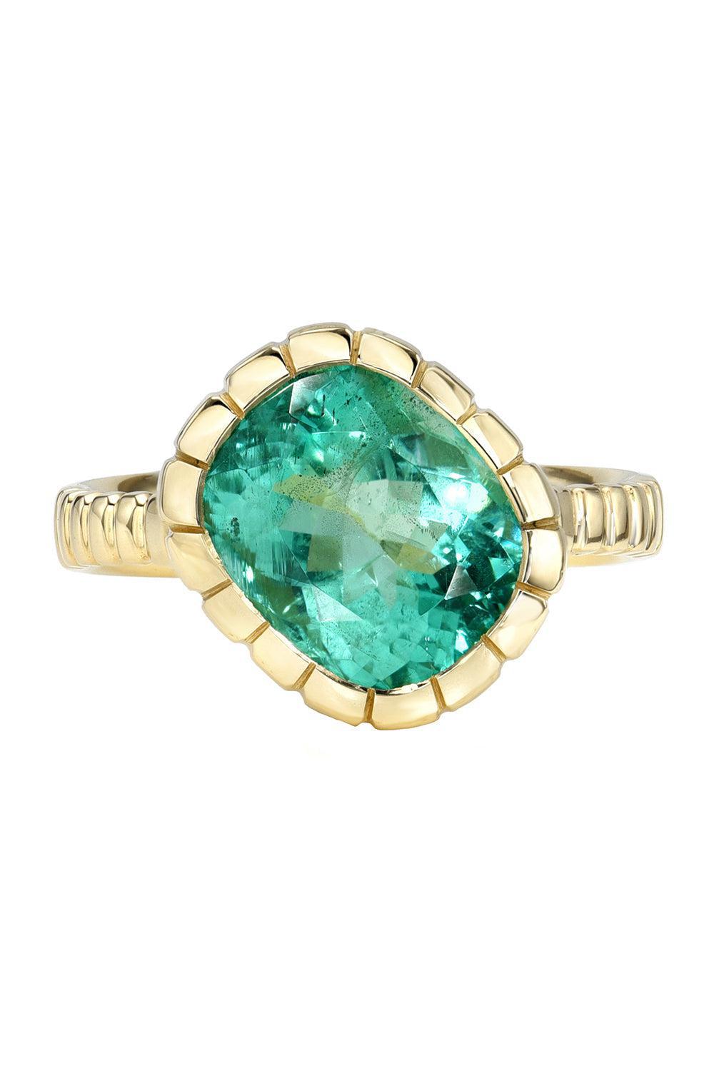 Cushion Emerald Heirloom Ring-YELLOW GOLD-7-JEWELRYFINE JEWELRING-RETROUVAI