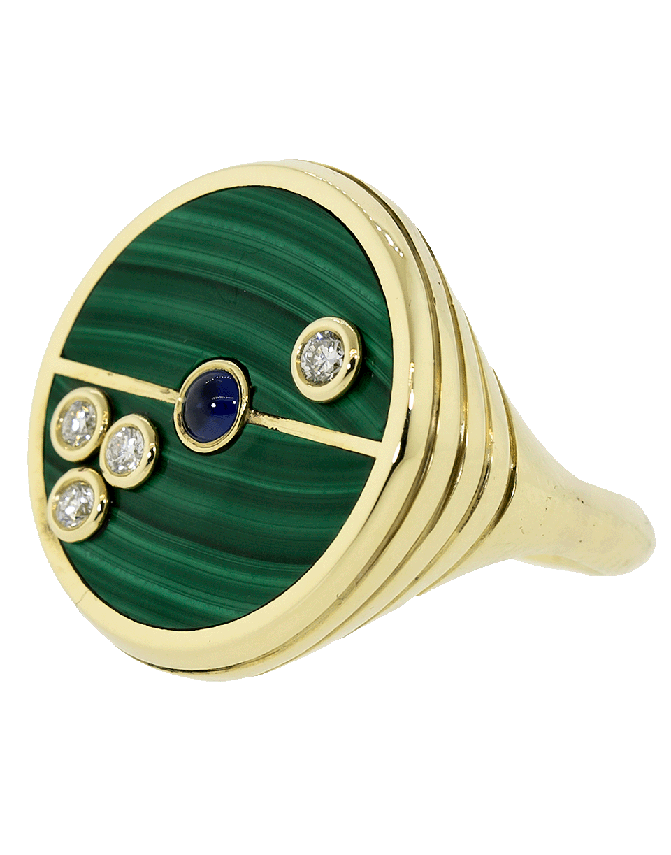 RETROUVAI-Malachite Compass Ring-YELLOW GOLD