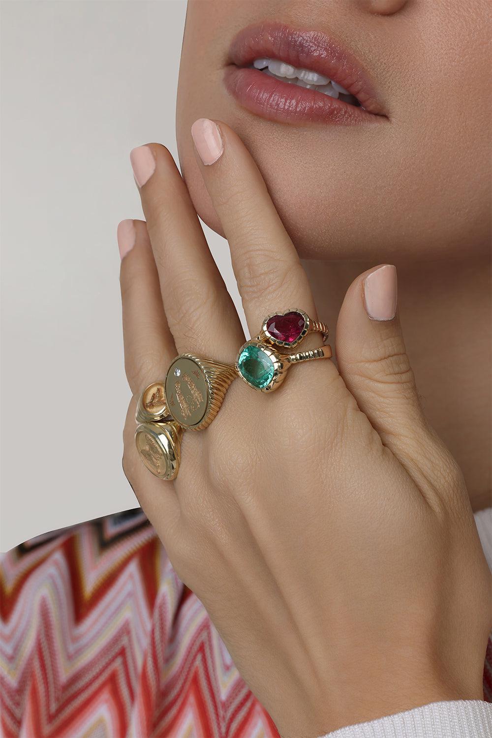 Pink Tourmaline Heart Heirloom Ring-YELLOW GOLD-7-JEWELRYFINE JEWELRING-RETROUVAI