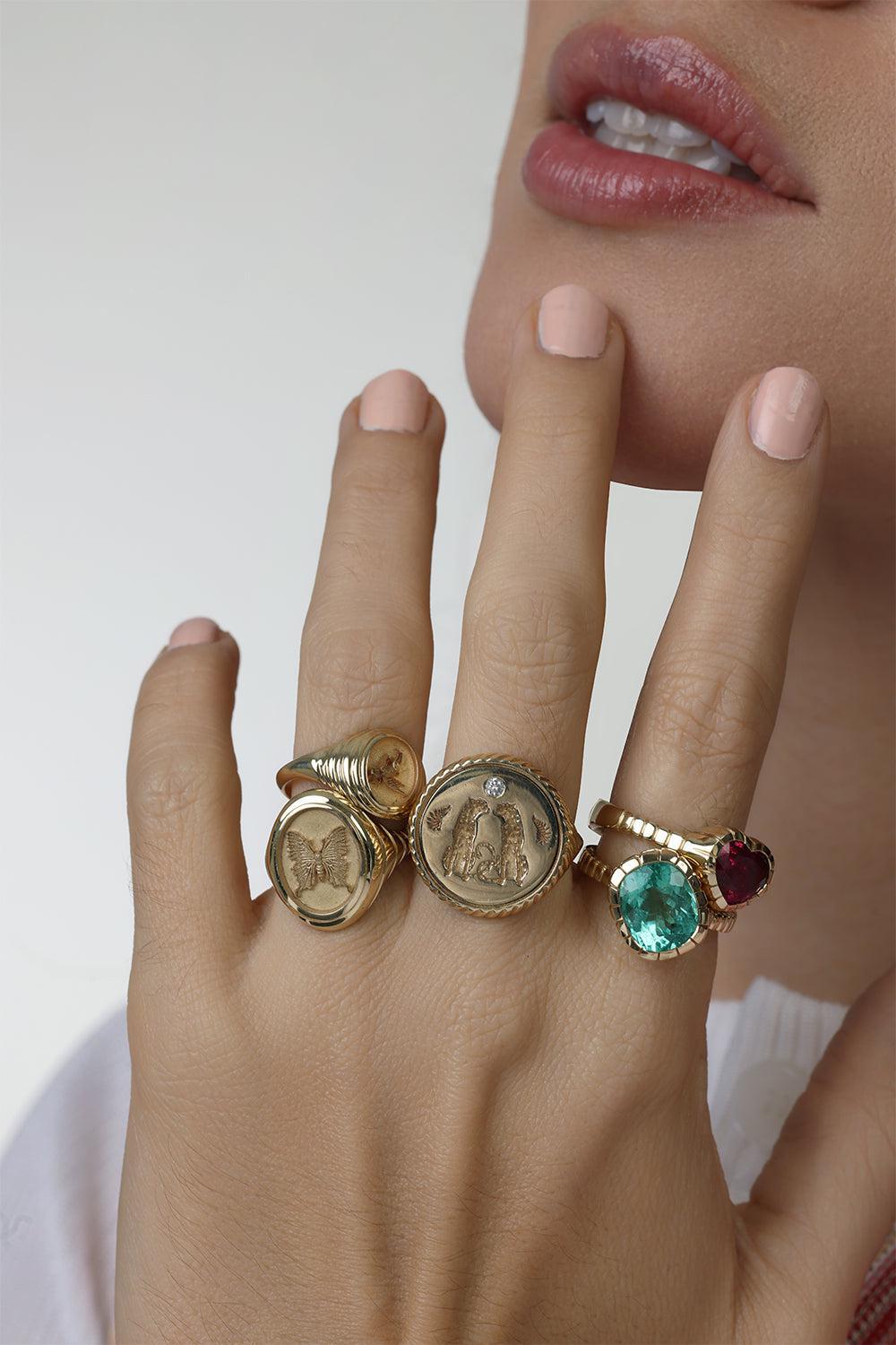 Pink Tourmaline Heart Heirloom Ring-YELLOW GOLD-7-JEWELRYFINE JEWELRING-RETROUVAI