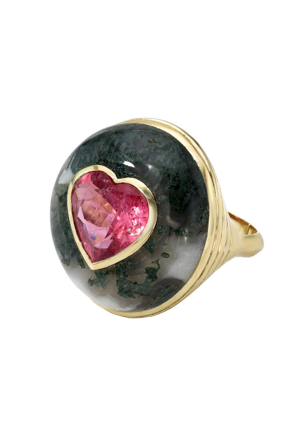 Moss Agate Tourmaline Heart Classic Lollipop Ring-YELLOW GOLD-8-JEWELRYFINE JEWELRING-RETROUVAI