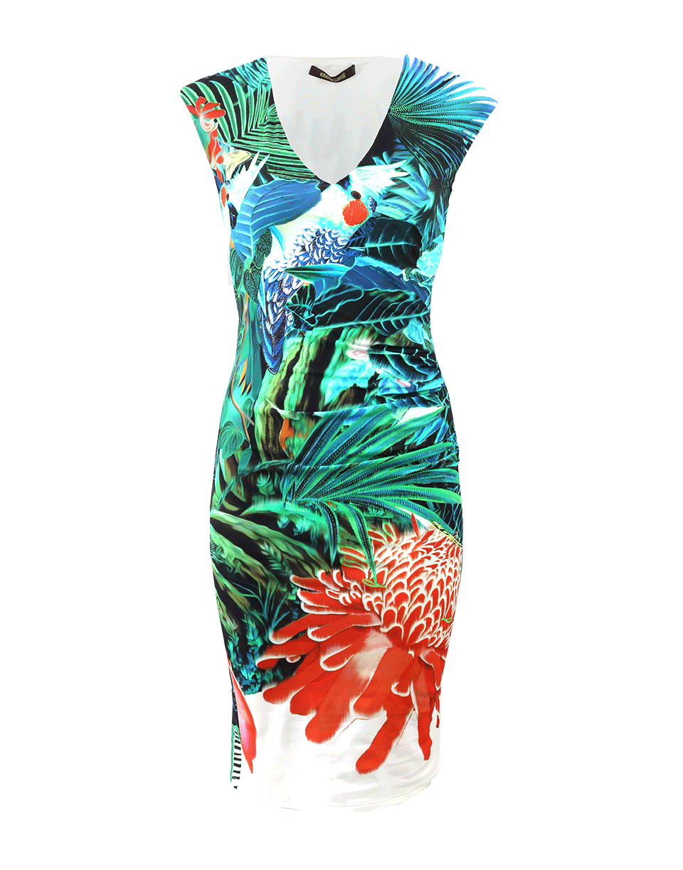 ROBERTO CAVALLI-V-Neck Tropical Dress-