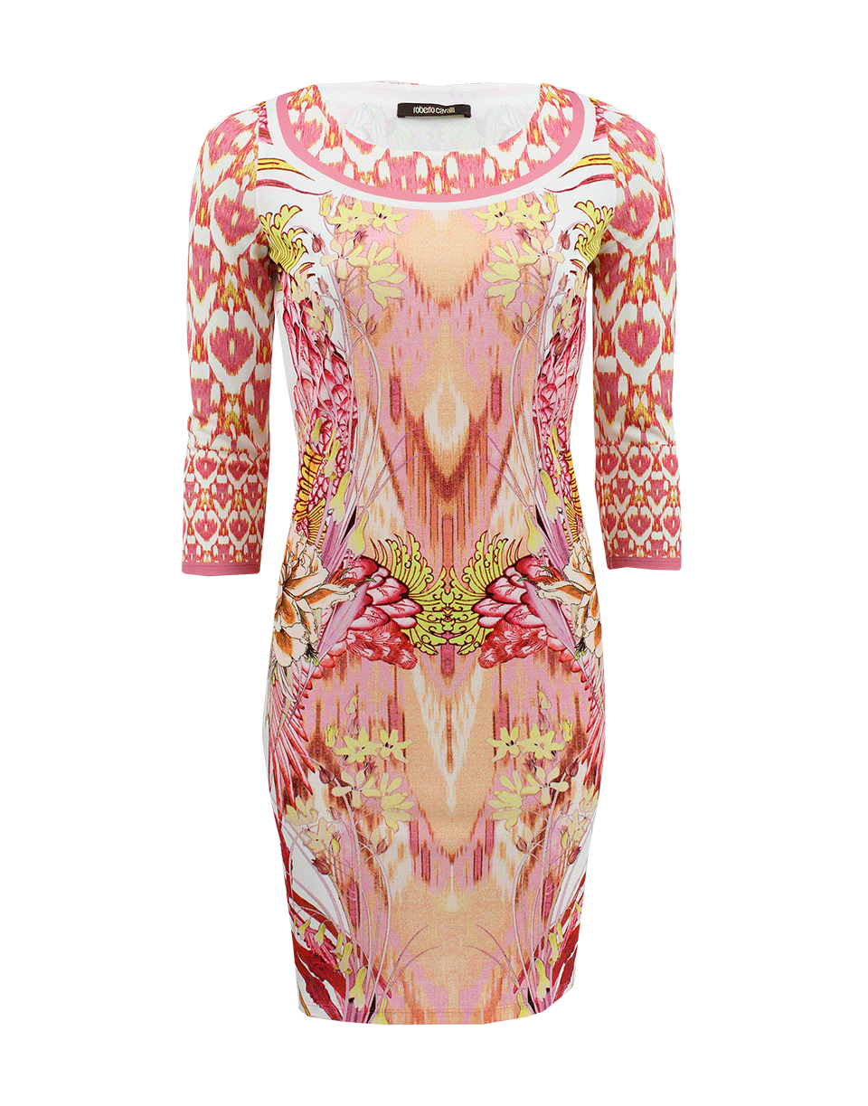 ROBERTO CAVALLI-Three-Quarter Sleeve Printed Dress-
