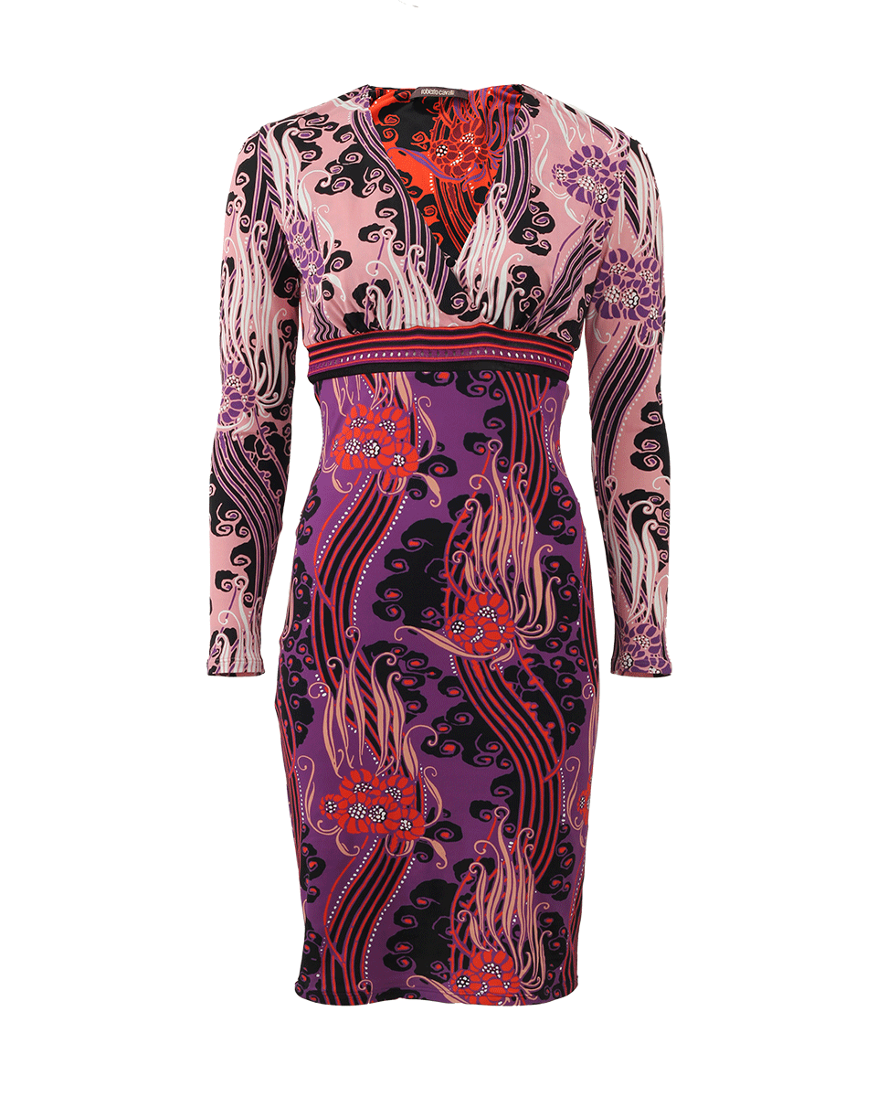 ROBERTO CAVALLI-Space Print Fitted Dress-