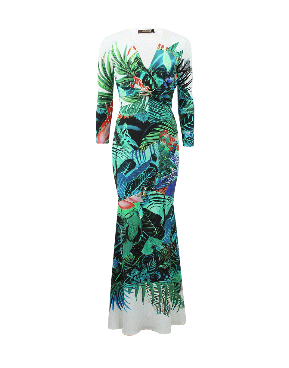 ROBERTO CAVALLI-Tropical Print Gown-