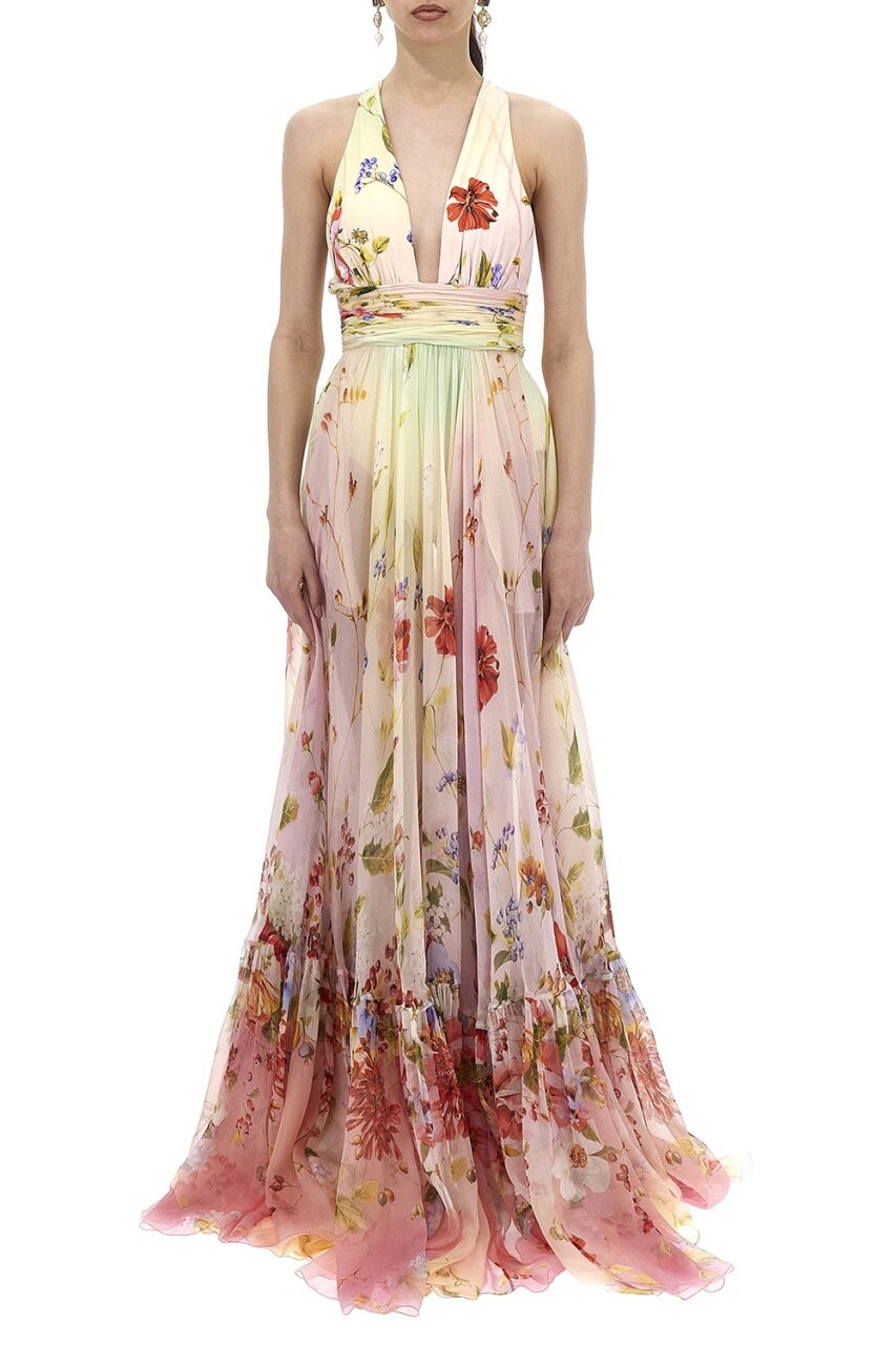 Miami Flowers Long Dress-MULTI-38-CLOTHINGDRESSGOWN-ROBERTO CAVALLI