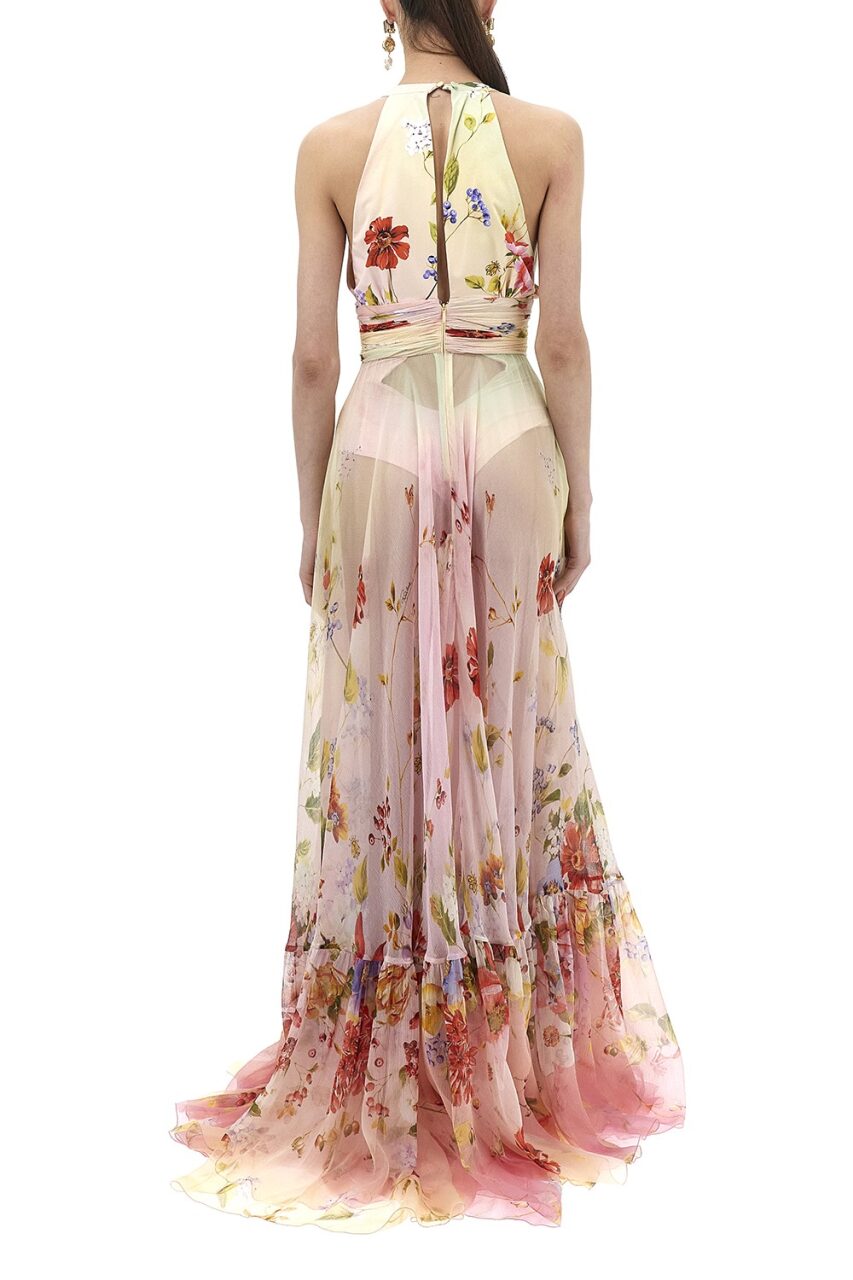 Miami Flowers Long Dress-MULTI-38-CLOTHINGDRESSGOWN-ROBERTO CAVALLI