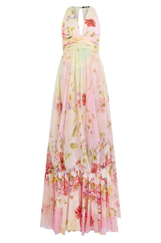 Miami Flowers Long Dress-MULTI-38-CLOTHINGDRESSGOWN-ROBERTO CAVALLI