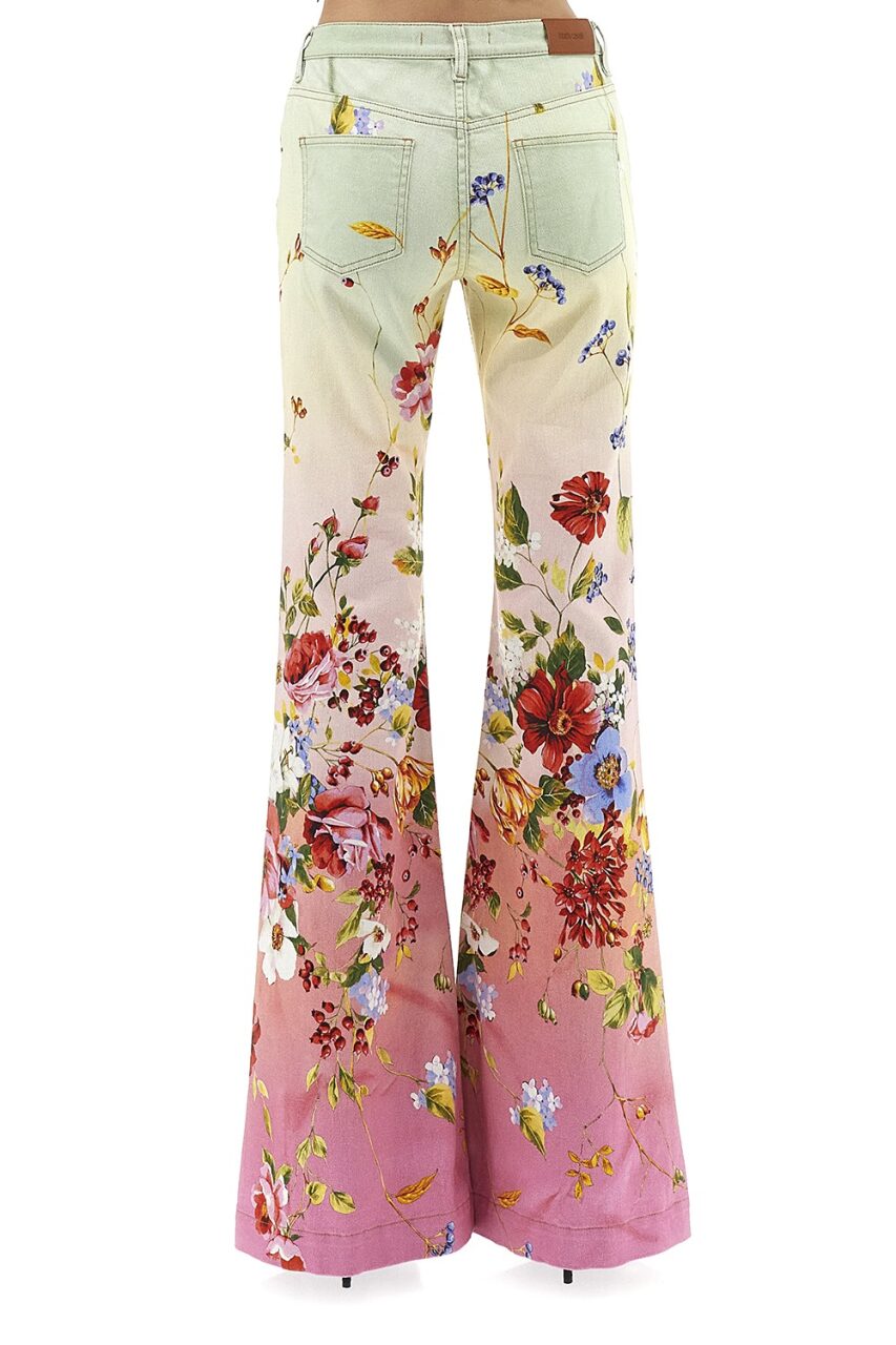 Miami Flowers Flare Pant-GRN/FCHS-40-CLOTHINGPANTDENIM-ROBERTO CAVALLI