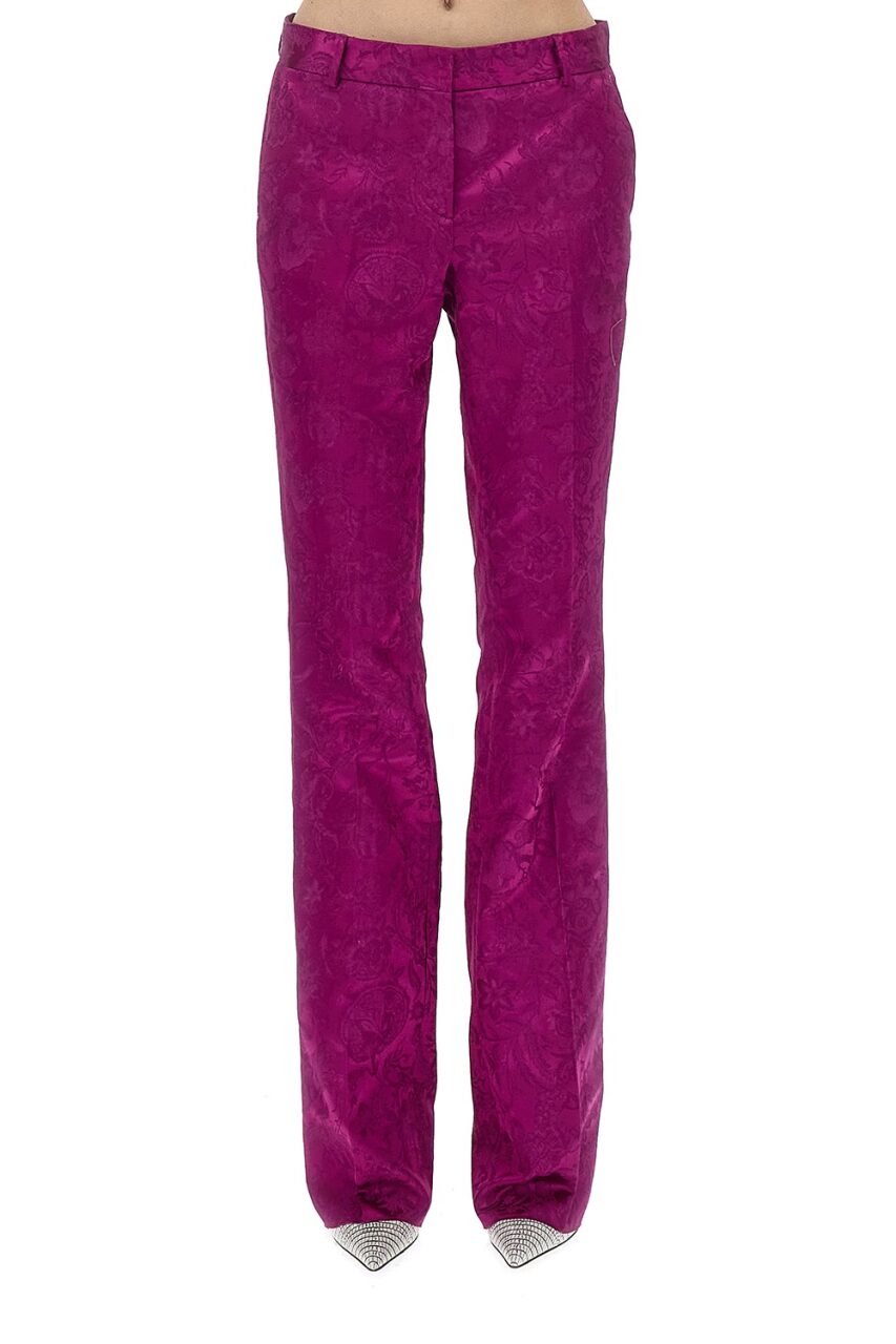 Florentine Flowers Flare Pant-FUCHSIA-40-CLOTHINGPANTSLIM FIT-ROBERTO CAVALLI