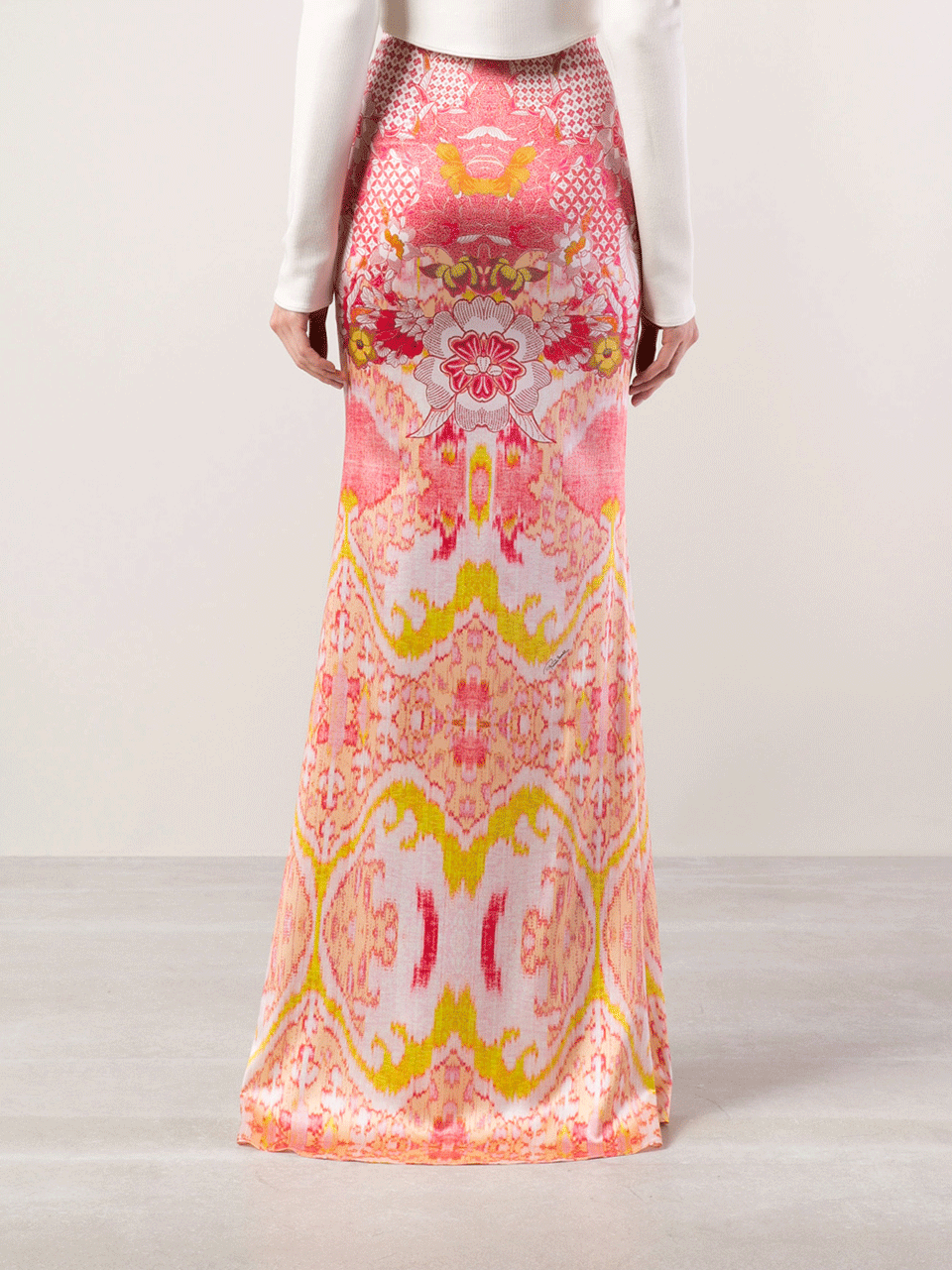 ROBERTO CAVALLI-Side Zip Floral Print Maxi Skirt-