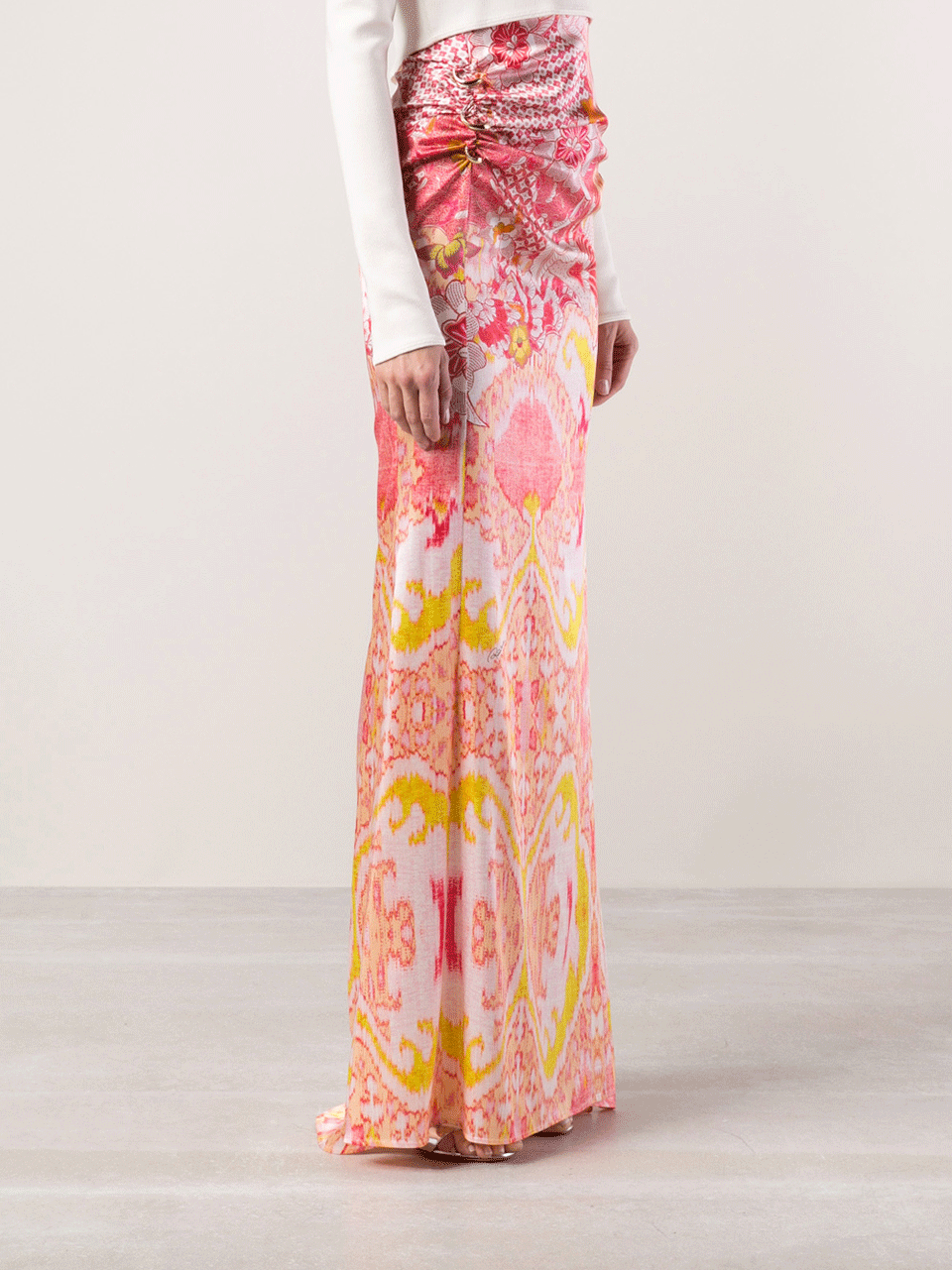 ROBERTO CAVALLI-Side Zip Floral Print Maxi Skirt-