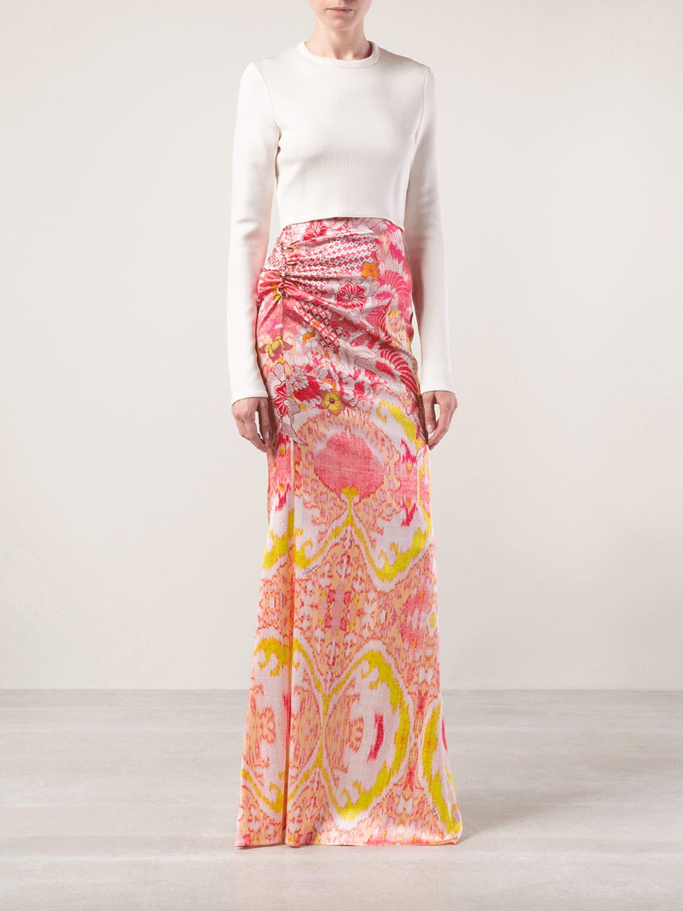 ROBERTO CAVALLI-Side Zip Floral Print Maxi Skirt-