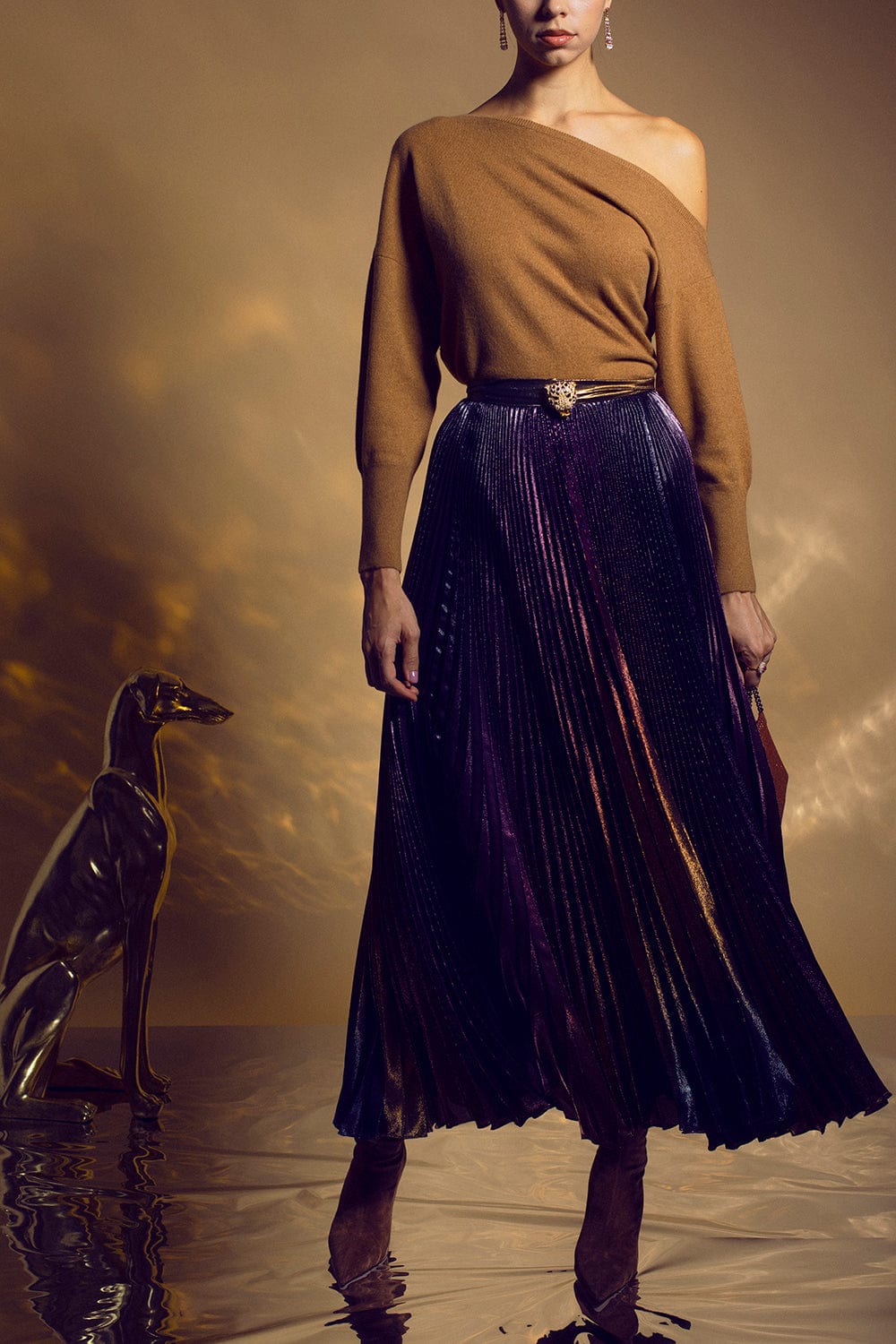 ROBERTO CAVALLI-Degrede Pleated Midi Skirt-
