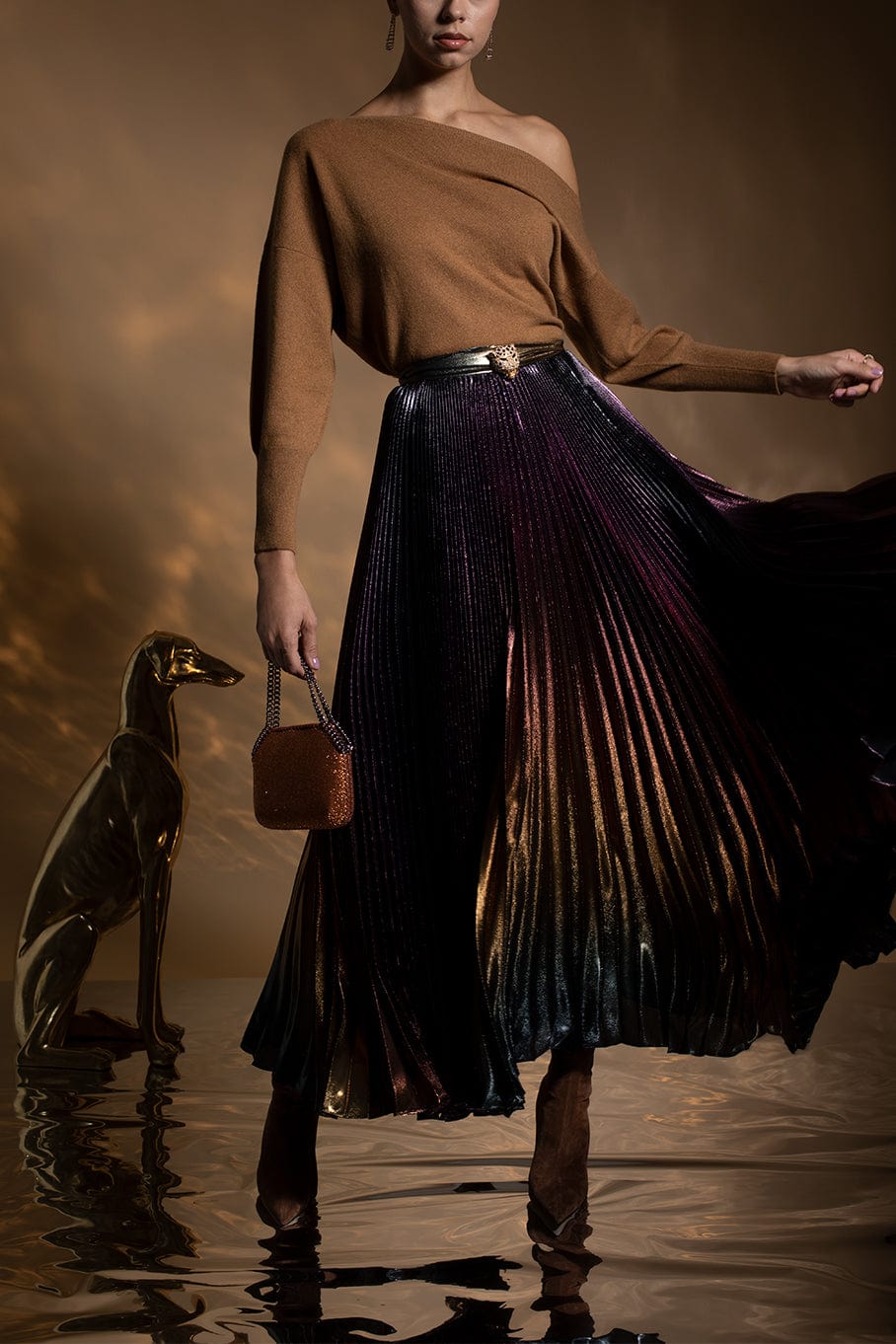 ROBERTO CAVALLI-Degrede Pleated Midi Skirt-