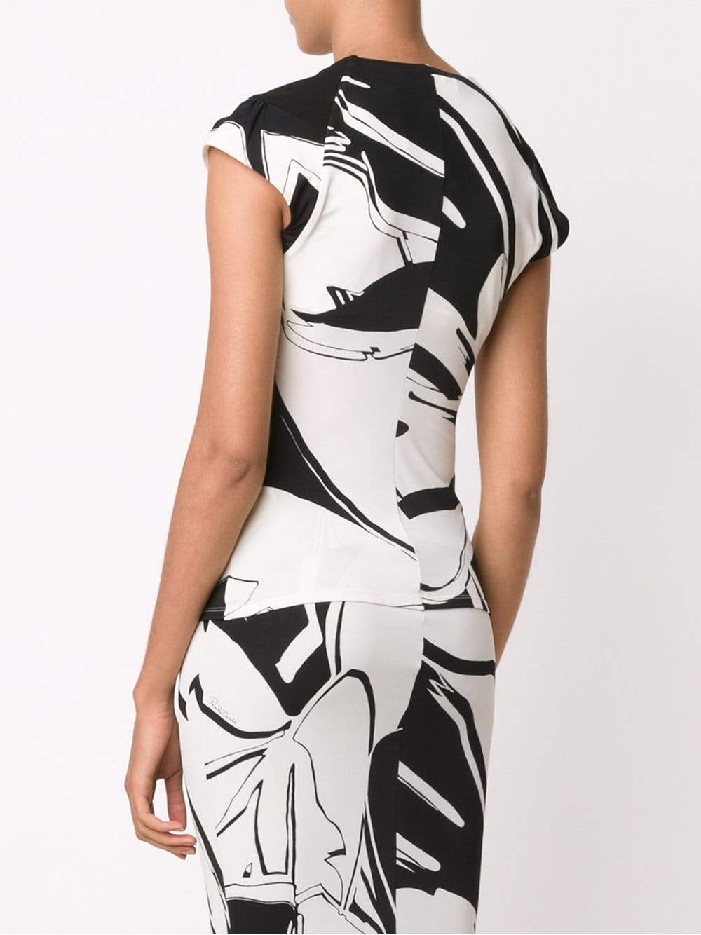 ROBERTO CAVALLI-V-Neck Leaf Print Top-