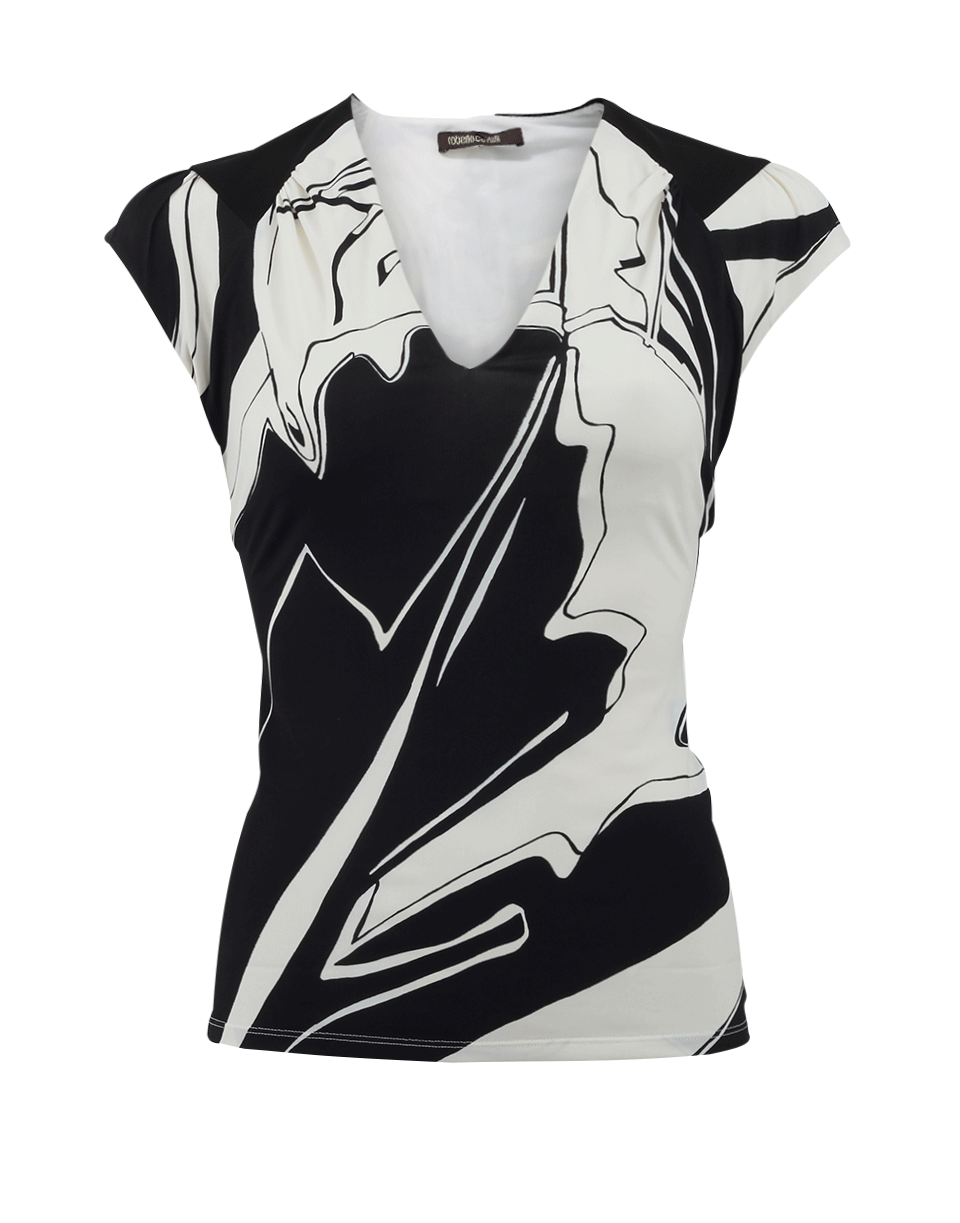 ROBERTO CAVALLI-V-Neck Leaf Print Top-