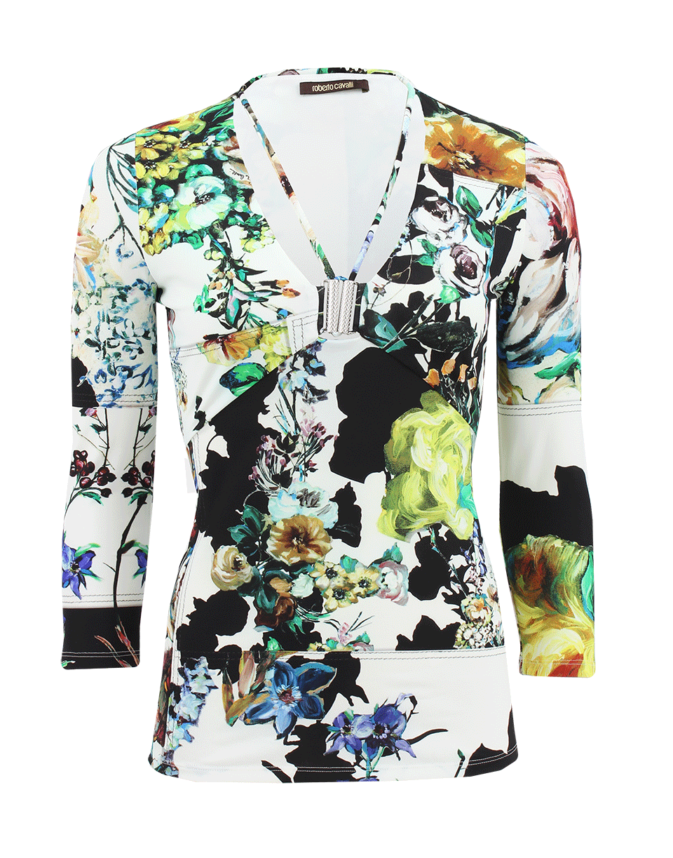 ROBERTO CAVALLI-Fitted Print Cutout Top-