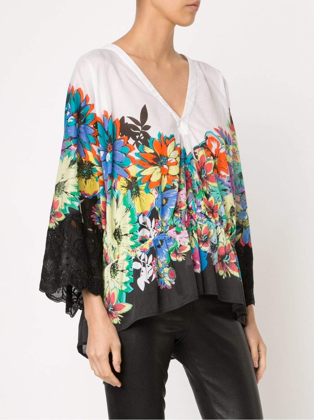 ROBERTO CAVALLI-Flower Power Lace Trim Shirt-
