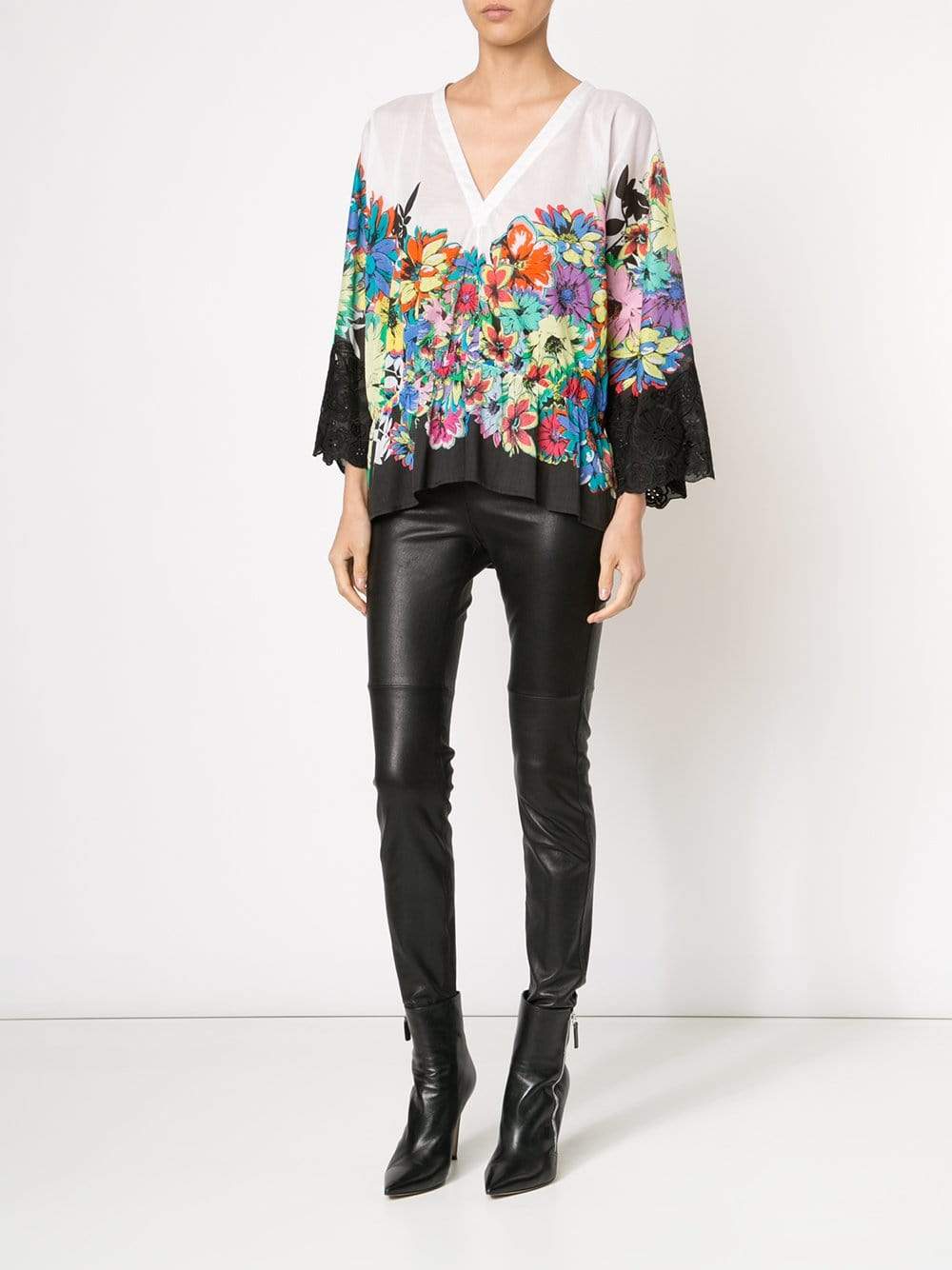 ROBERTO CAVALLI-Flower Power Lace Trim Shirt-