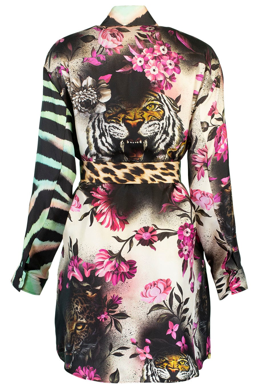 ROBERTO CAVALLI-Long Sleeve Printed Color Block Tunic-