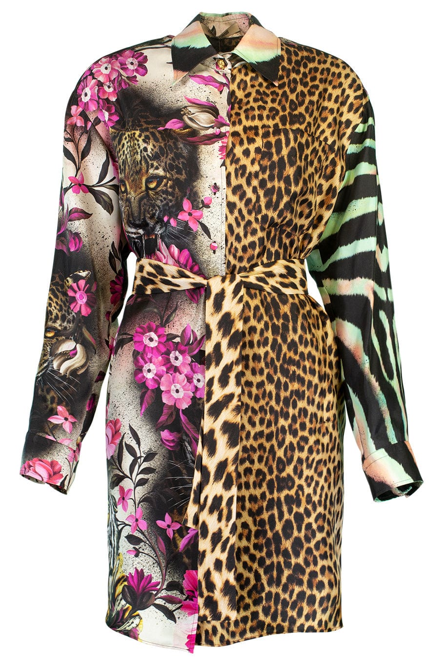 ROBERTO CAVALLI-Long Sleeve Printed Color Block Tunic-