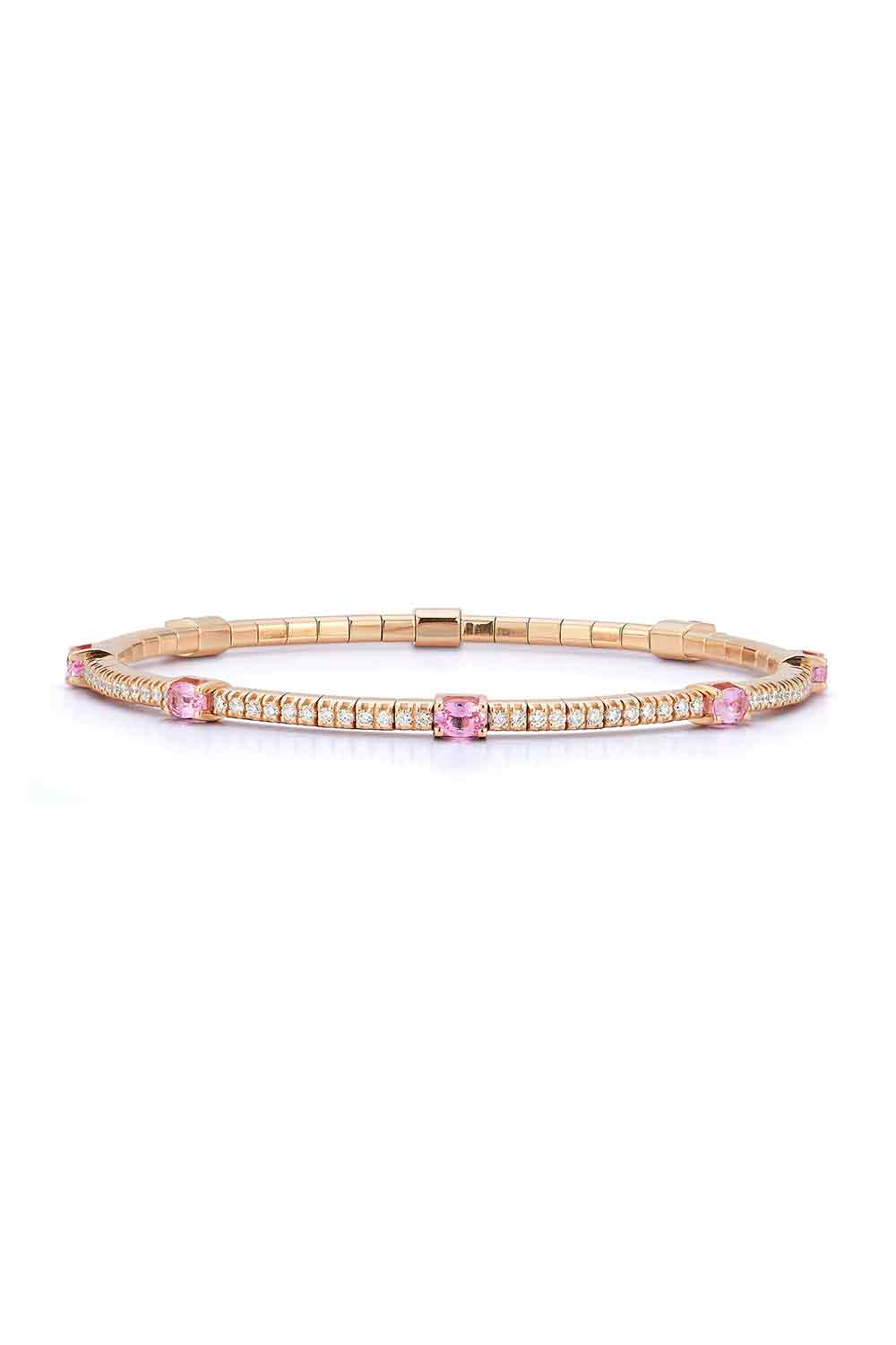 Oval Pink Sapphire Round Diamond Extensible Bracelet-ROSE GOLD-6.5-JEWELRYFINE JEWELBRACELET O-ROBERTO DEMEGLIO