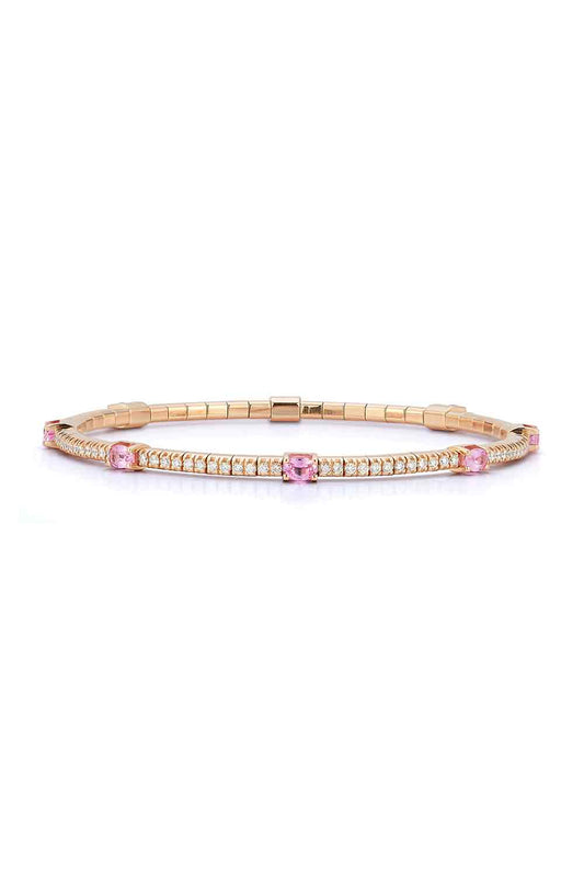 Oval Pink Sapphire Round Diamond Extensible Bracelet-ROSE GOLD-6.5-JEWELRYFINE JEWELBRACELET O-ROBERTO DEMEGLIO