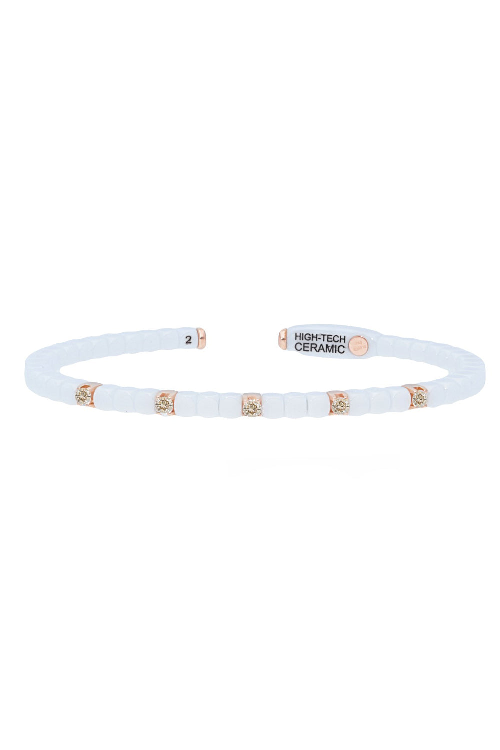 Champagne Diamond White Ceramic Dado Bangle Bracelet-ROSE GOLD-JEWELRYFINE JEWELBRACELET O-ROBERTO DEMEGLIO