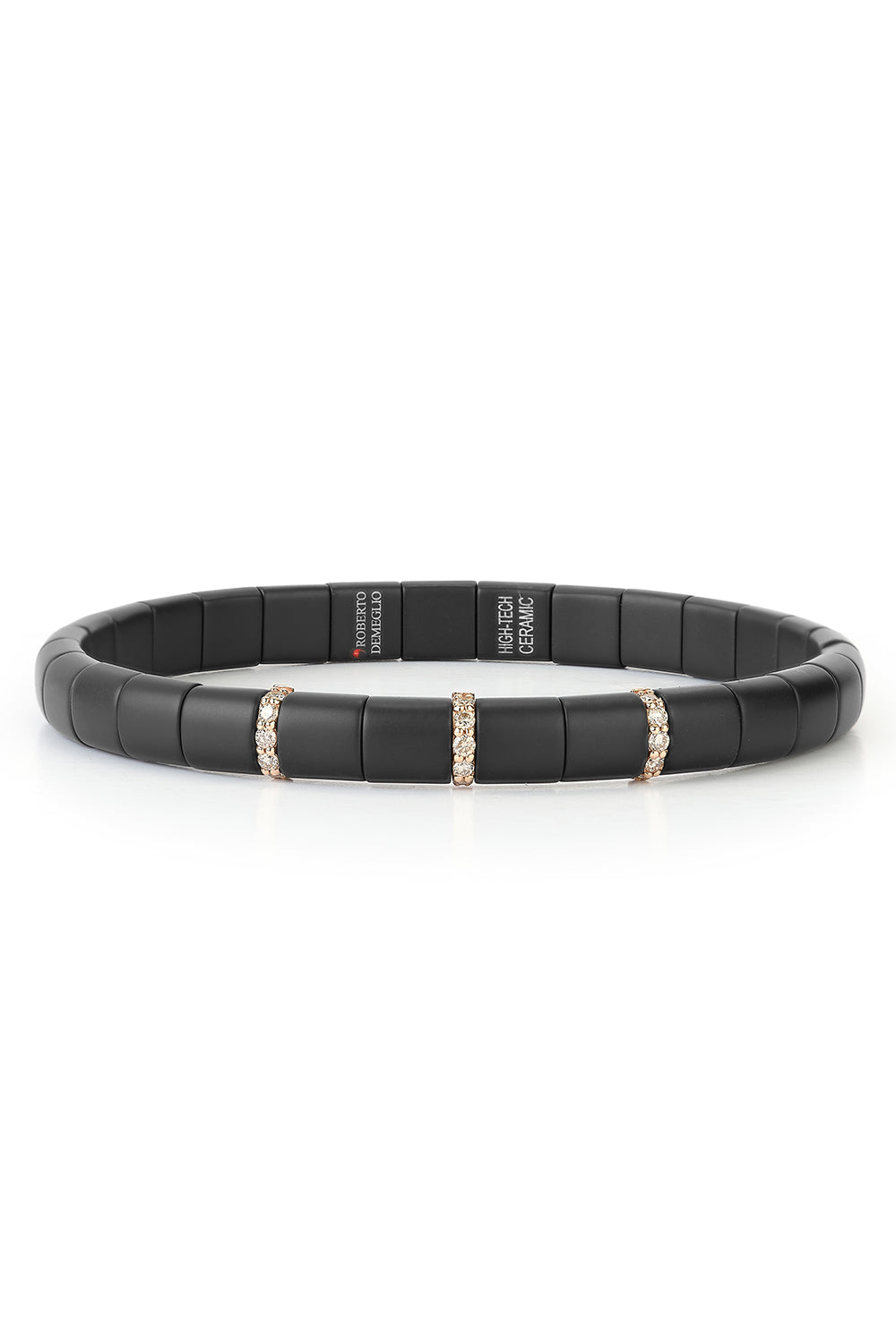 Diamond Bar Matte Black Pura Stretch Bracelet-ROSE GOLD-JEWELRYFINE JEWELBRACELET O-ROBERTO DEMEGLIO