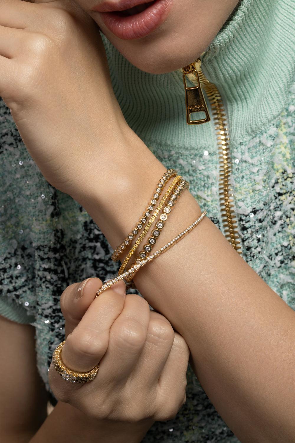 Yellow Sapphire Extensible Stretch Bracelet-YELLOW GOLD-JEWELRYFINE JEWELBRACELET O-ROBERTO DEMEGLIO