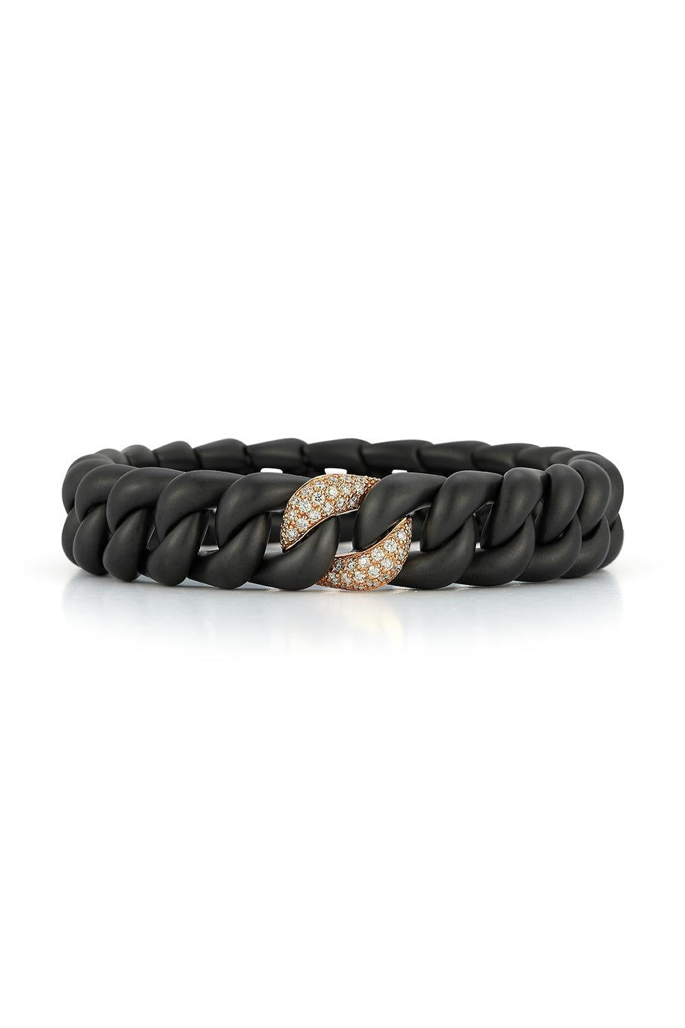 Matte Black Ceramic Diamond Groumette Bracelet-ROSE GOLD-JEWELRYFINE JEWELBRACELET O-ROBERTO DEMEGLIO