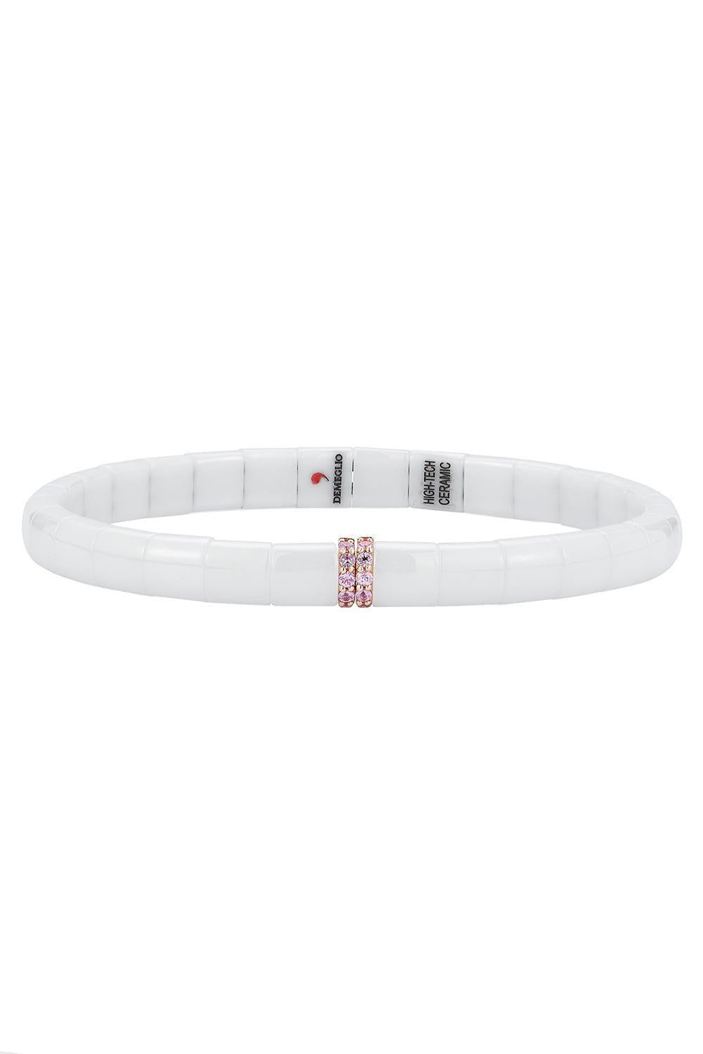 Pink Sapphire Two Bar White Stretch Bracelet-ROSE GOLD-JEWELRYFINE JEWELBRACELET O-ROBERTO DEMEGLIO