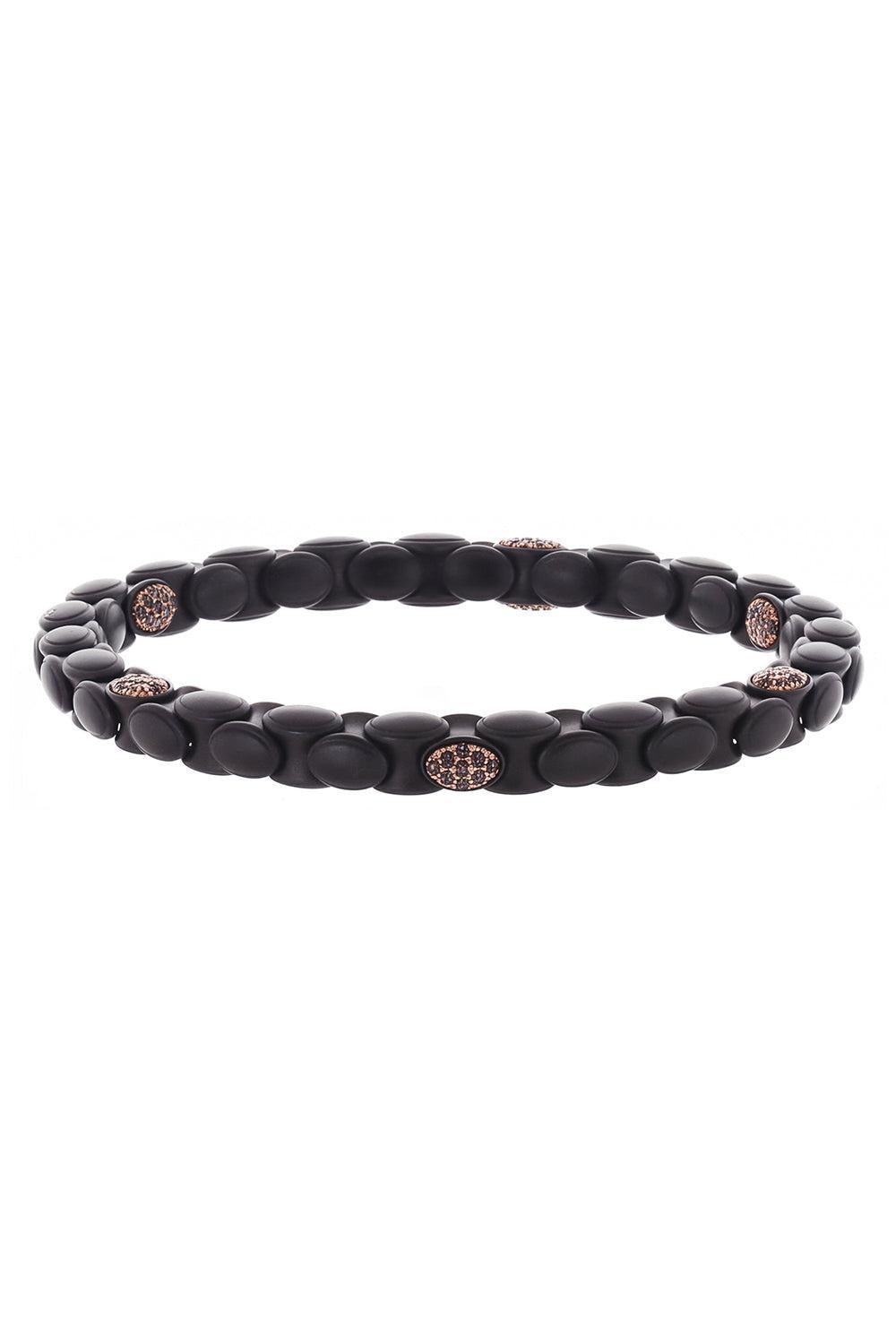  Six Diamond Matte Black Anaconda Stretch Bracelet-ROSE GOLD-JEWELRYFINE JEWELBRACELET O-ROBERTO DEMEGLIO 