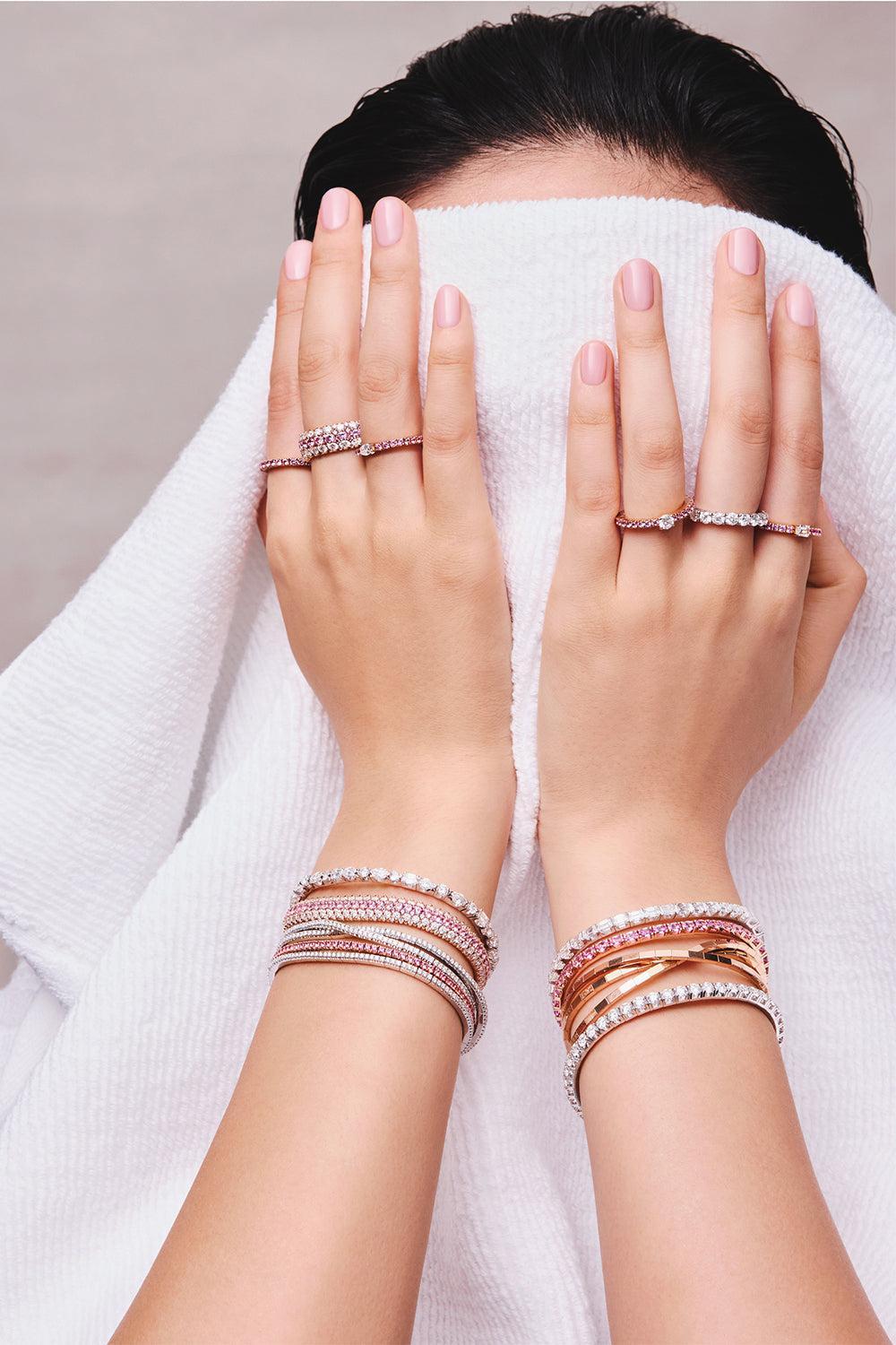 Extensible Emerald Cut Diamond Stretch Tennis Bracelet-WHITE GOLD-JEWELRYFINE JEWELBRACELET O-ROBERTO DEMEGLIO