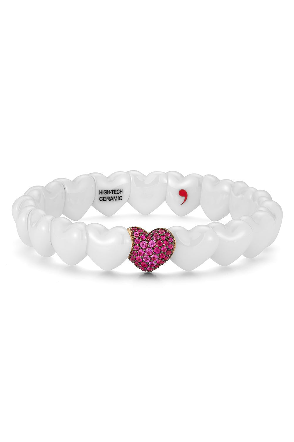 ROBERTO DEMEGLIO-White Ceramic Ruby Heart Bracelet-ROSE GOLD