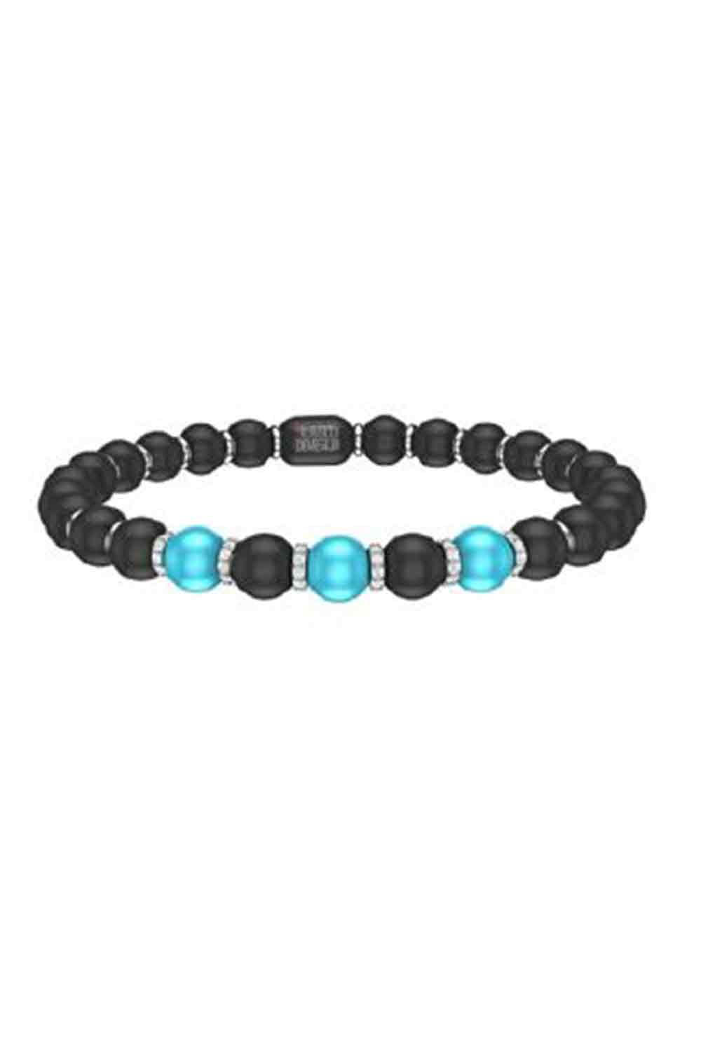 Three Turquoise Diamond Beaded Matte Black Sfera Bracelet-WHITE GOLD-6-JEWELRYFINE JEWELBRACELET O-ROBERTO DEMEGLIO