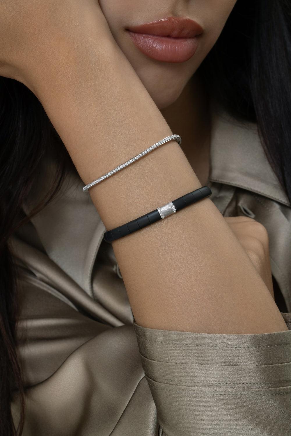 White Diamond Extensible Stretch Bracelet-WHITE GOLD-6-JEWELRYFINE JEWELBRACELET O-ROBERTO DEMEGLIO