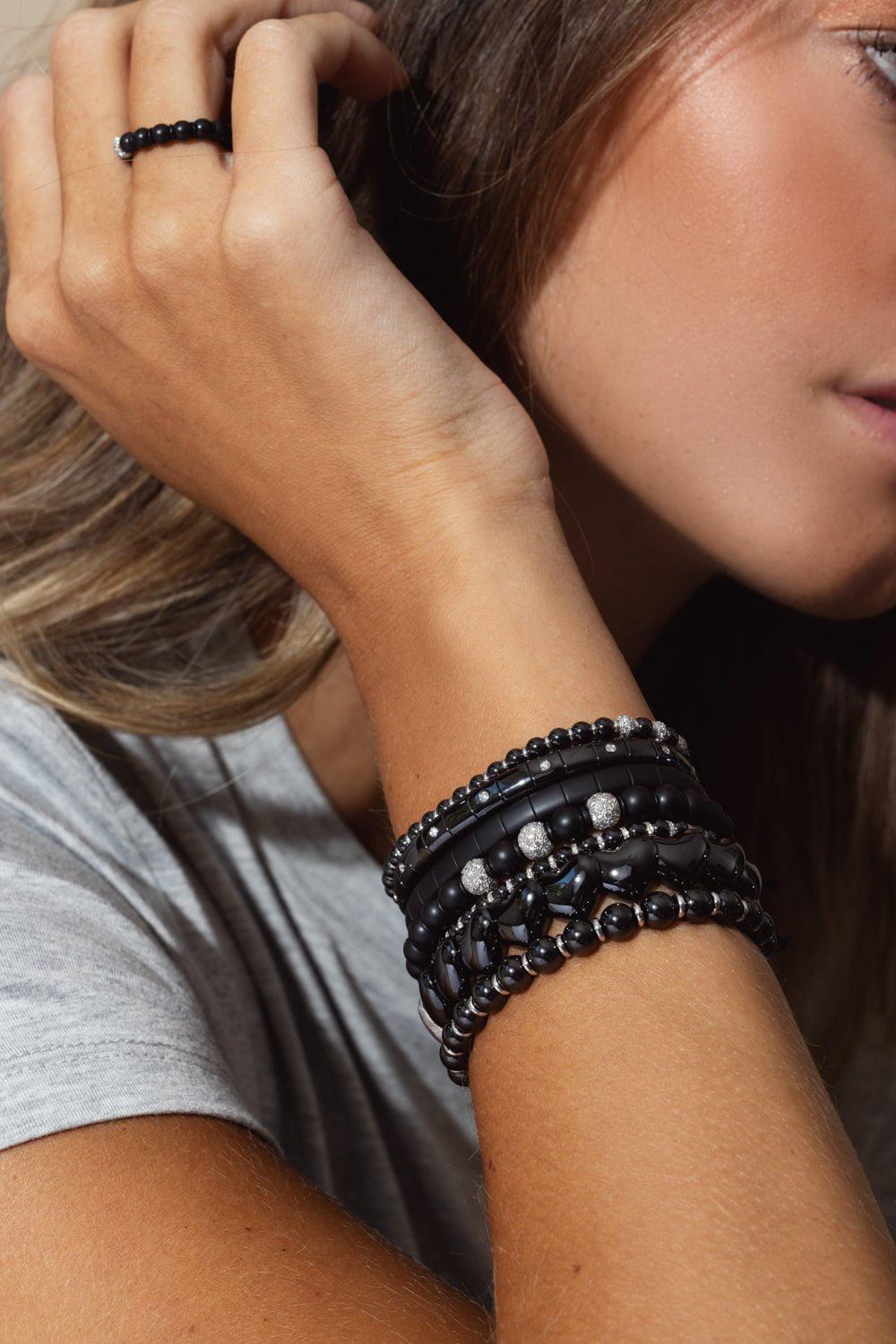 ROBERTO DEMEGLIO-Black Ceramic Matte Heart Bracelet-WHITE GOLD