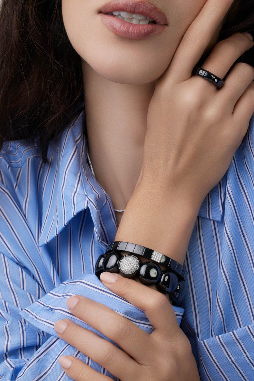 Black Ceramic Scacco Bracelet-WHITE GOLD-JEWELRYFINE JEWELBRACELET O-ROBERTO DEMEGLIO