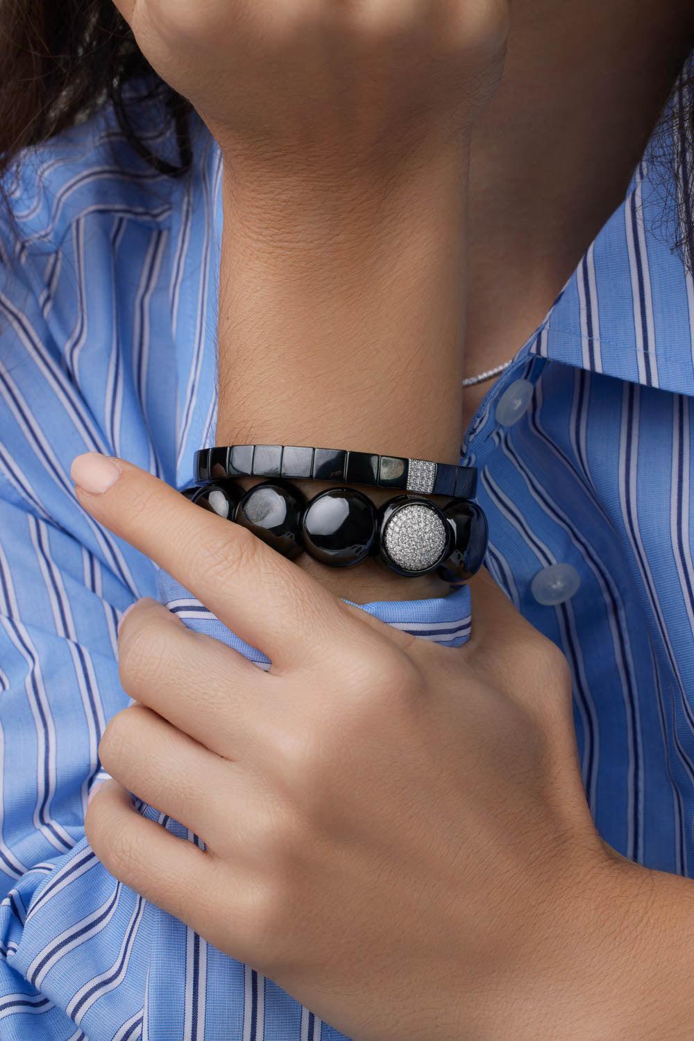 Black Ceramic Scacco Bracelet-WHITE GOLD-JEWELRYFINE JEWELBRACELET O-ROBERTO DEMEGLIO