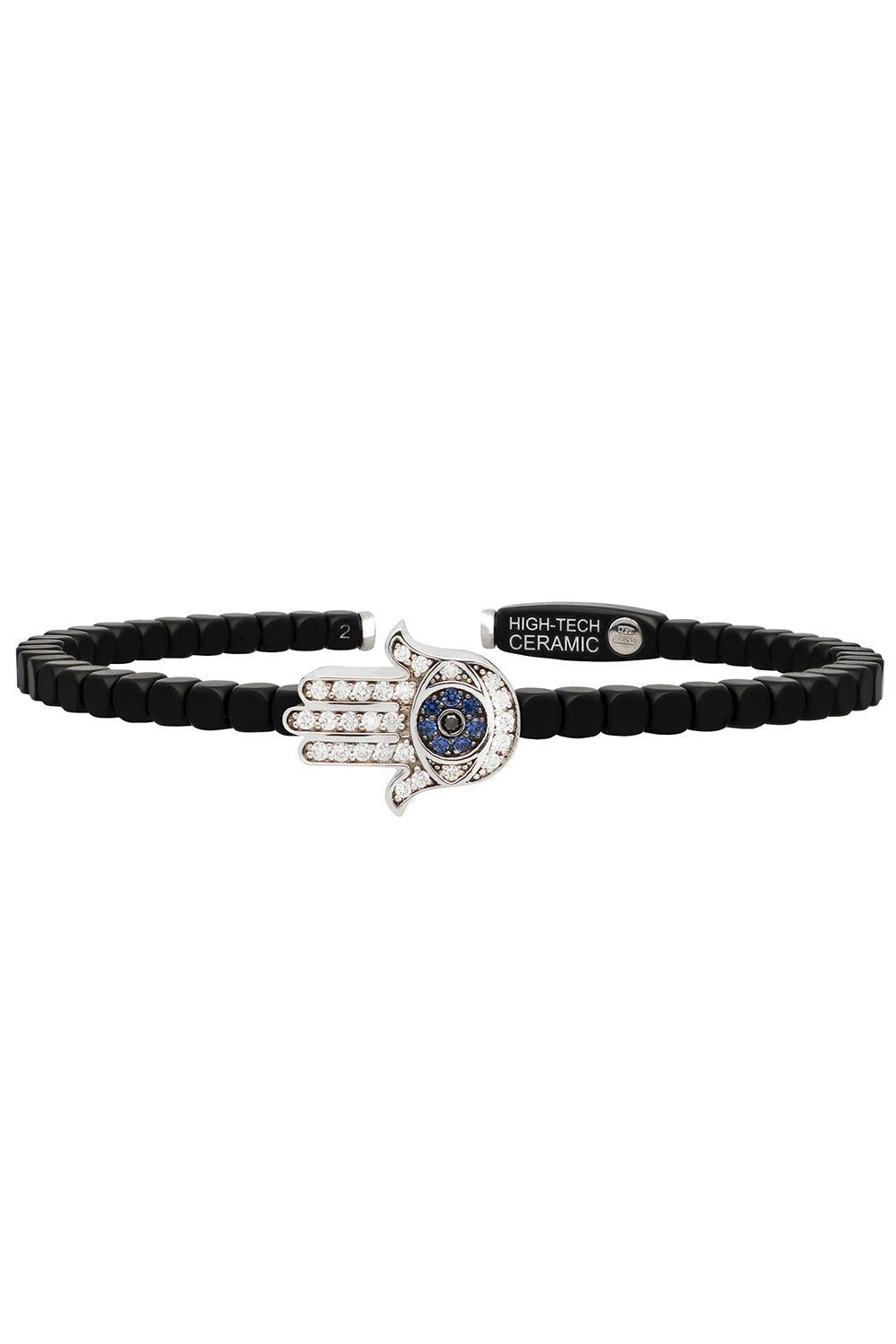 Blue Sapphire Diamond Matte Black Dado Hand Bracelet-WHITE GOLD-JEWELRYFINE JEWELBRACELET O-ROBERTO DEMEGLIO